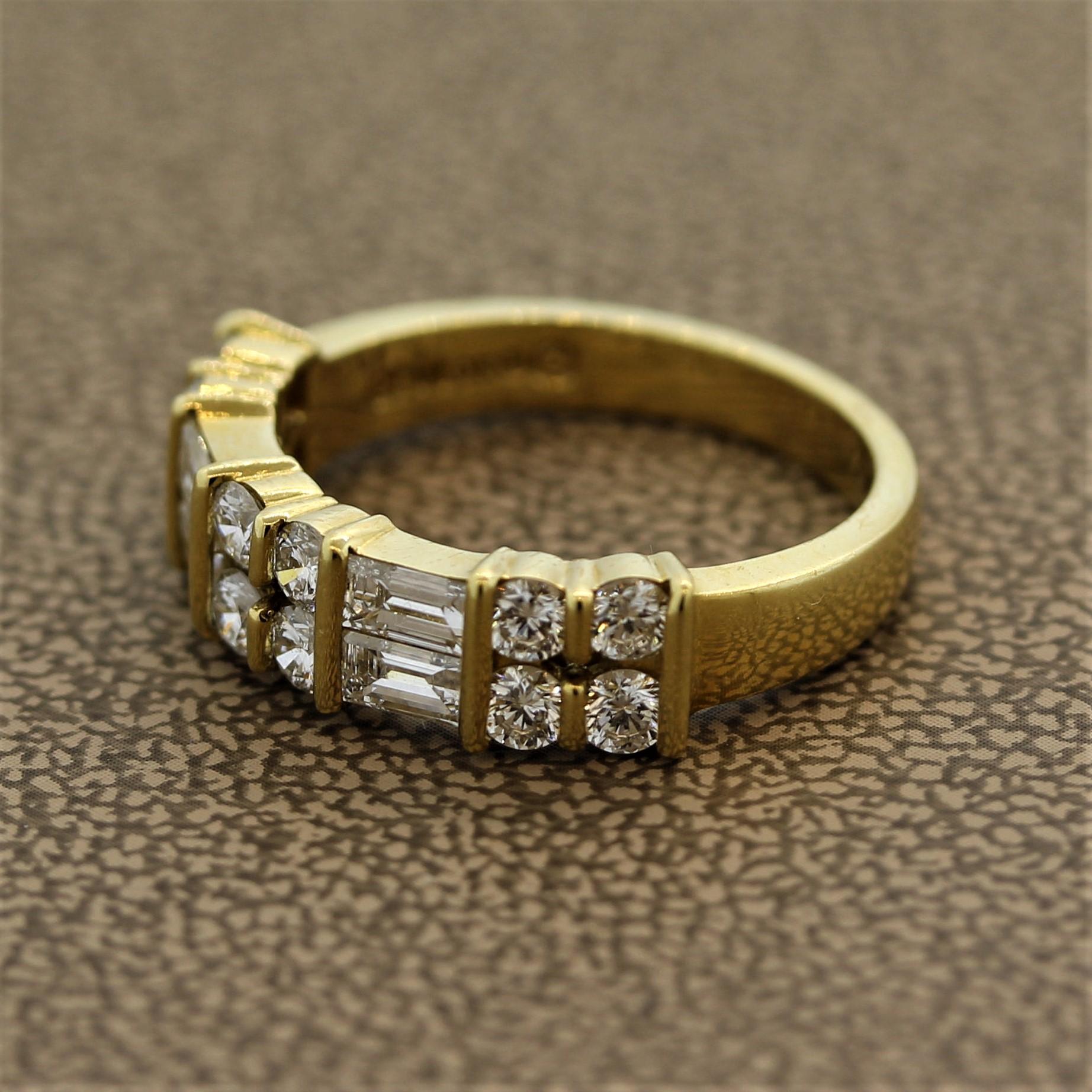 Edelstein Gemlok Diamant-Gold-Ring (Gemischter Schliff)