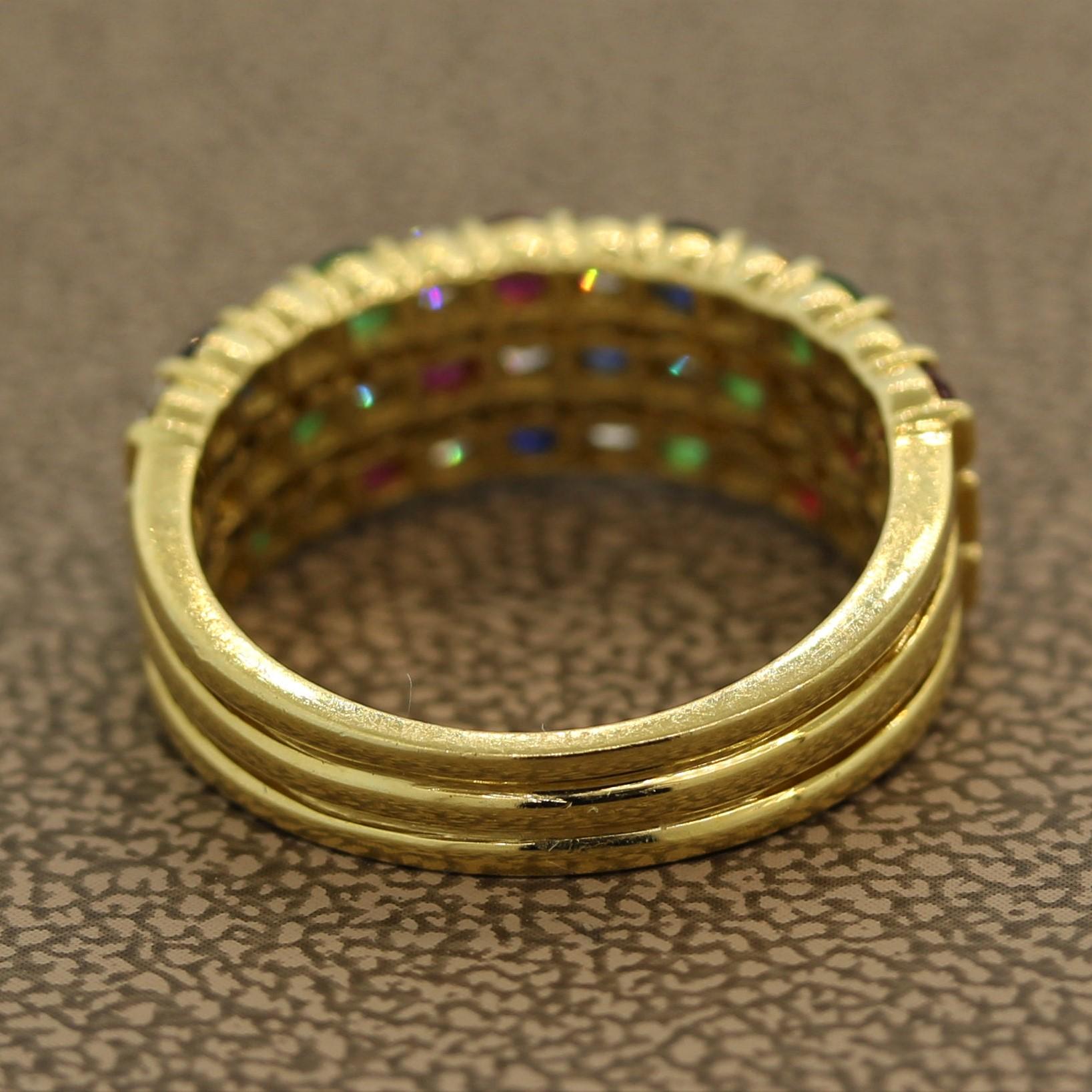 Women's Gemlok Diamond Ruby Emerald Sapphire Gold Ring Band