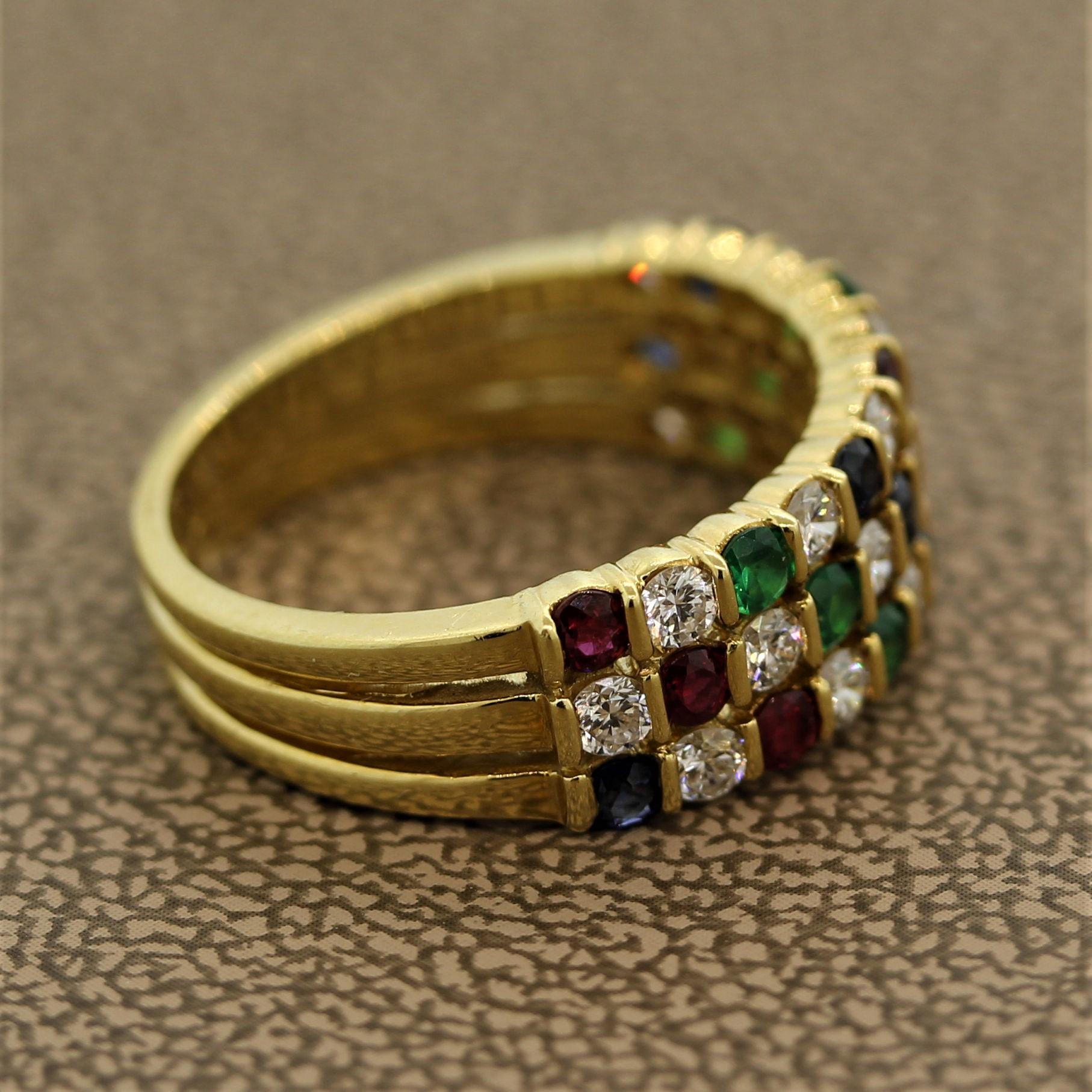Gemlok Diamond Ruby Emerald Sapphire Gold Ring Band 1