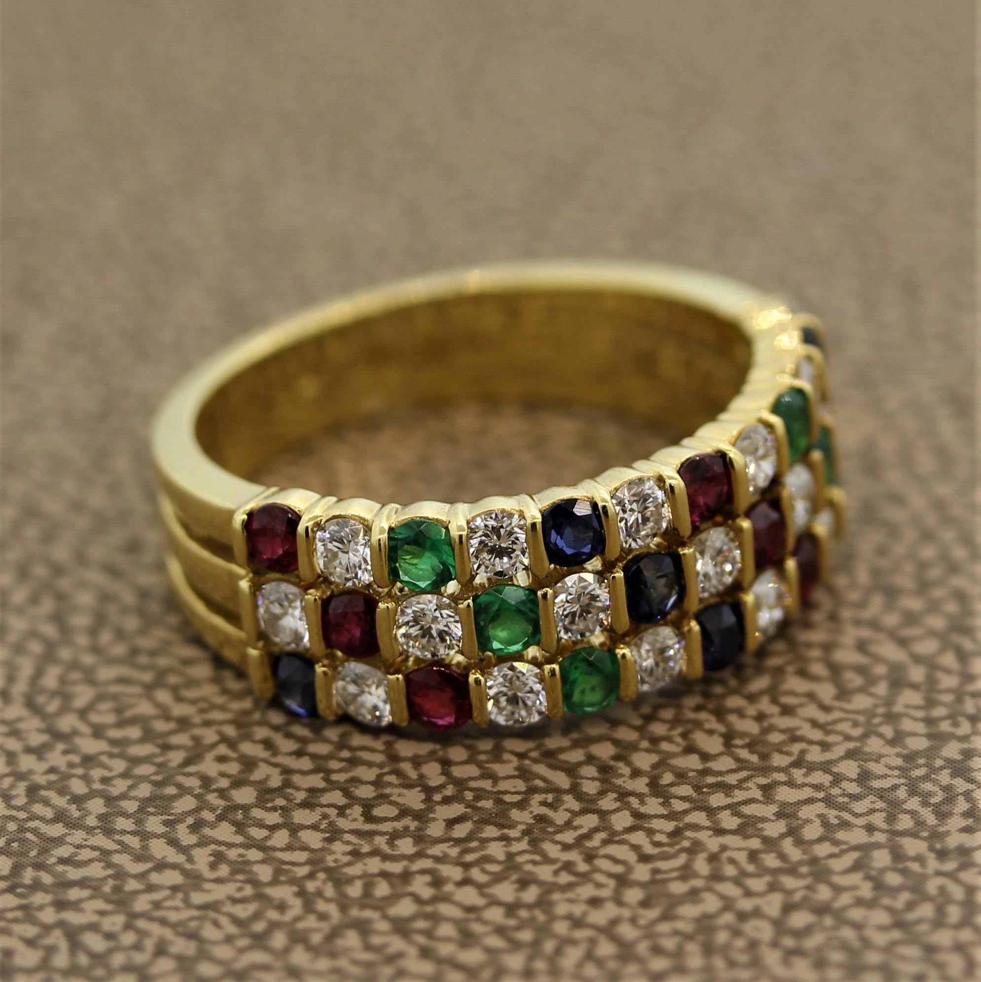 Gemlok Diamond Ruby Emerald Sapphire Gold Ring Band 2