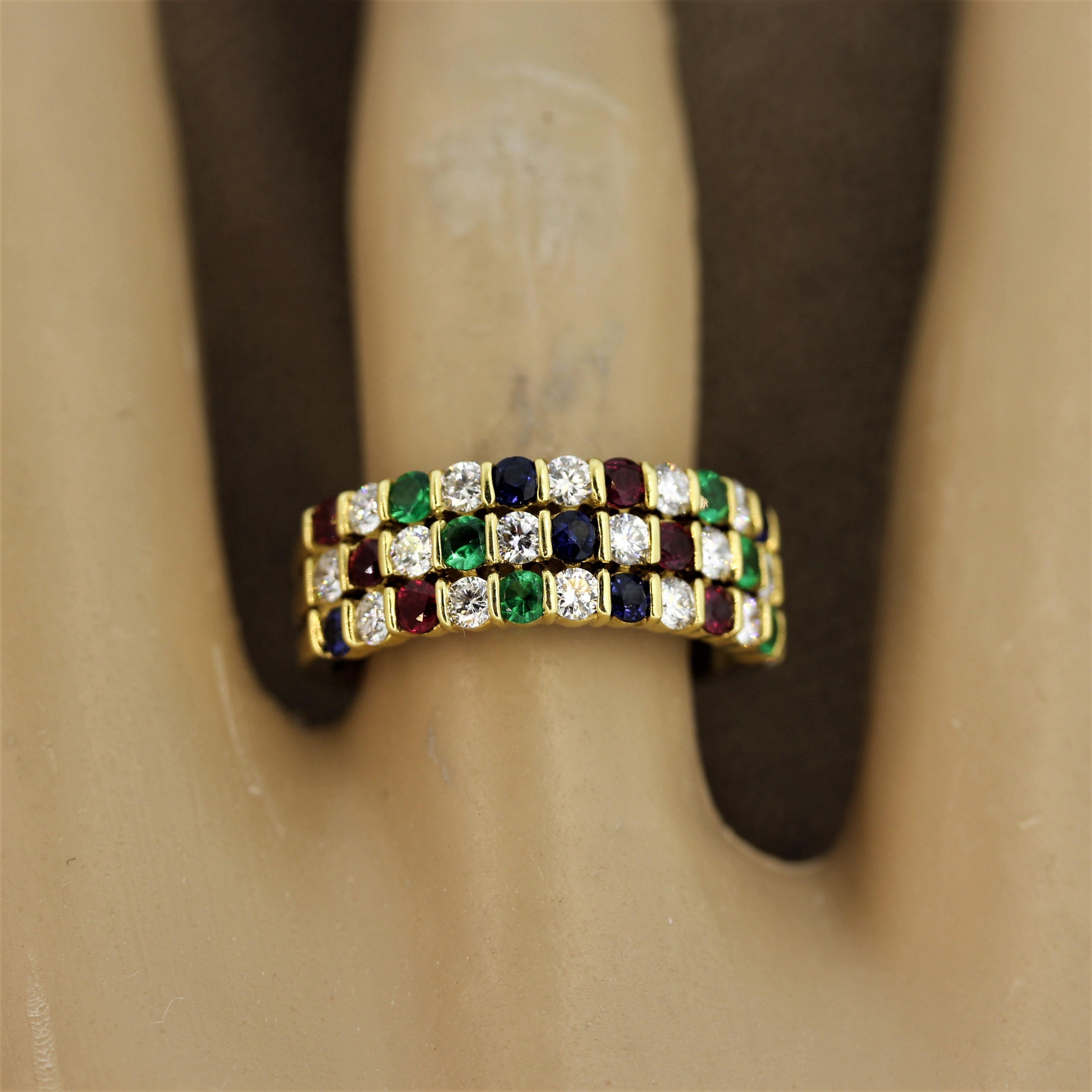 Gemlok Diamond Ruby Emerald Sapphire Gold Ring Band 3