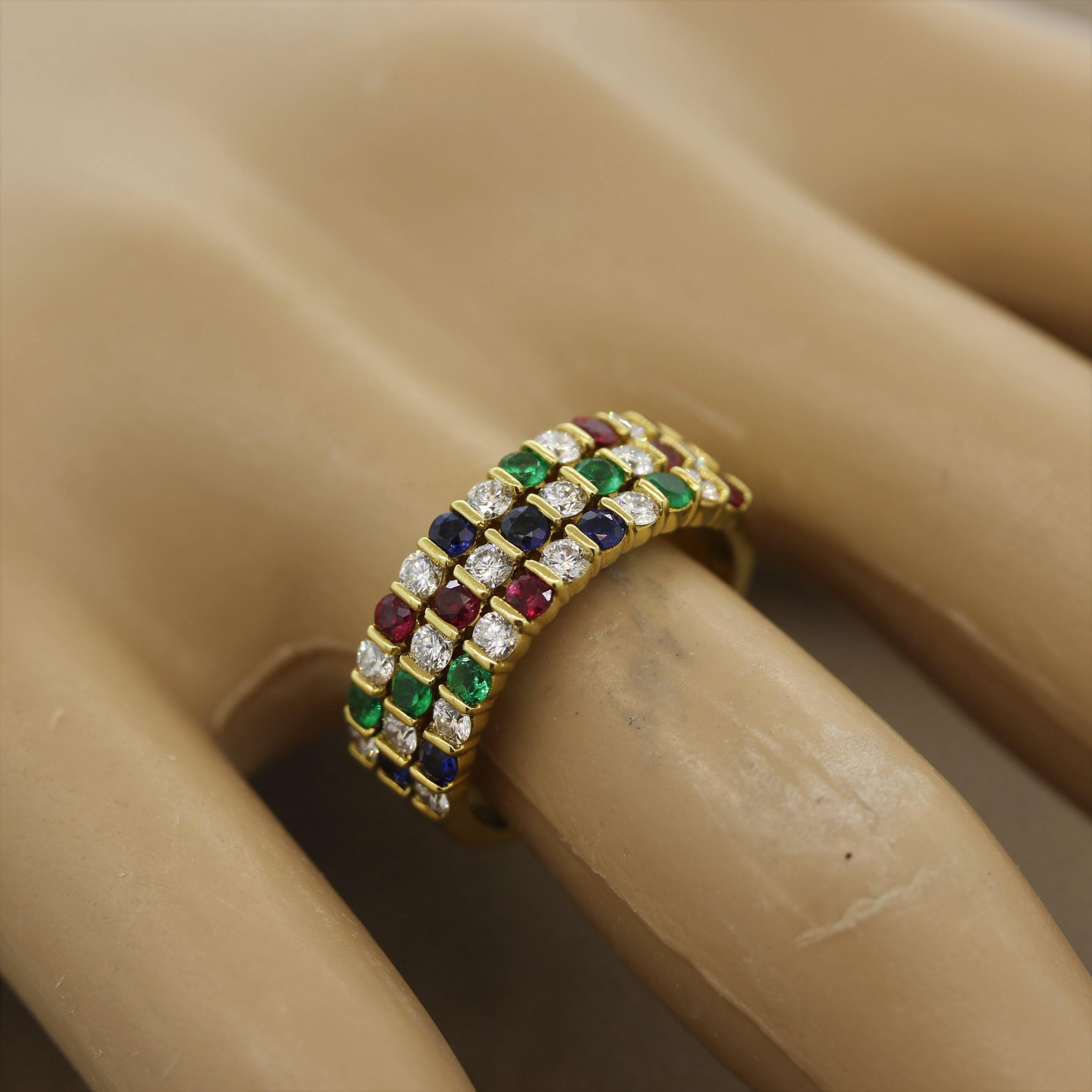 Gemlok Diamond Ruby Emerald Sapphire Gold Ring Band 4