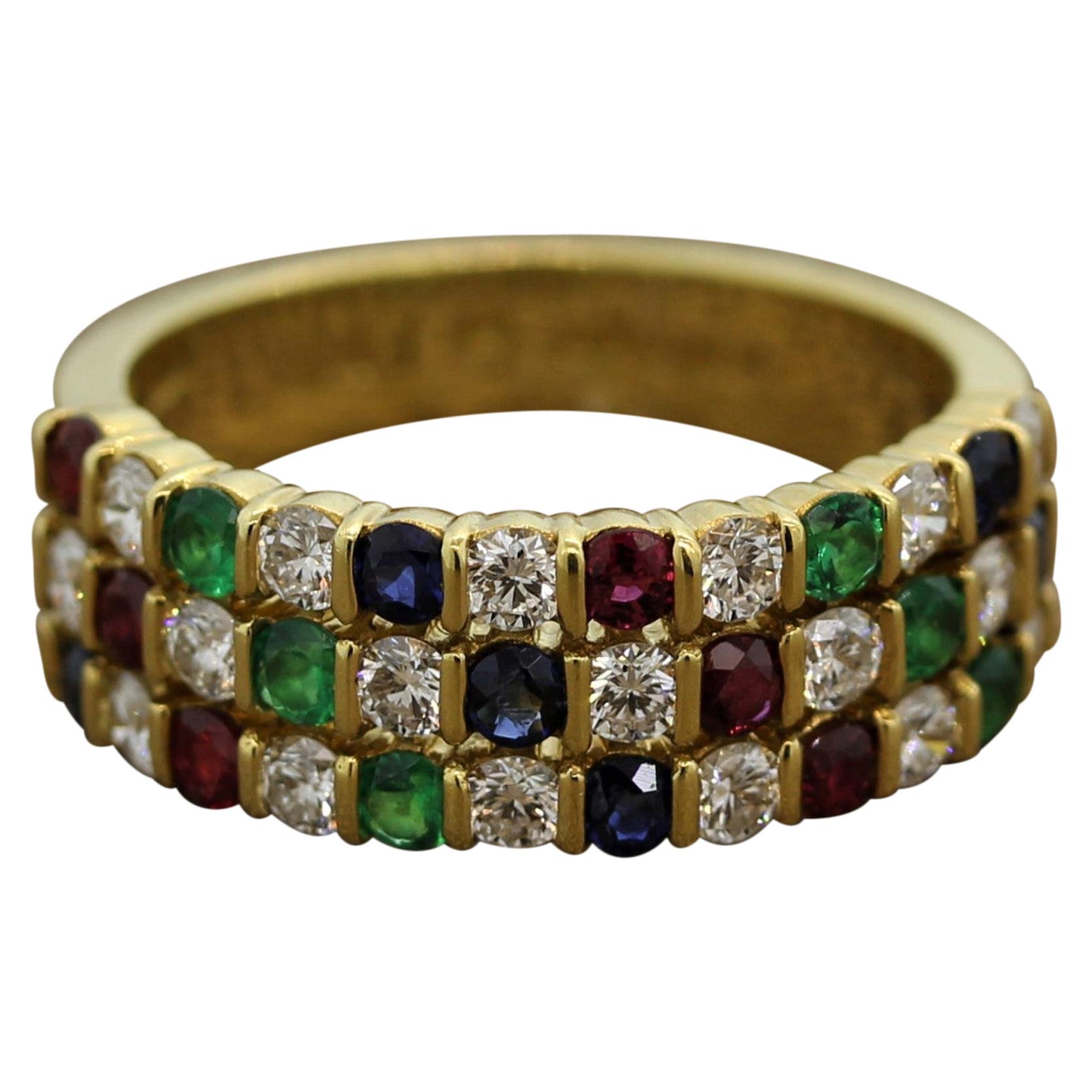 Gemlok Diamond Ruby Emerald Sapphire Gold Ring Band
