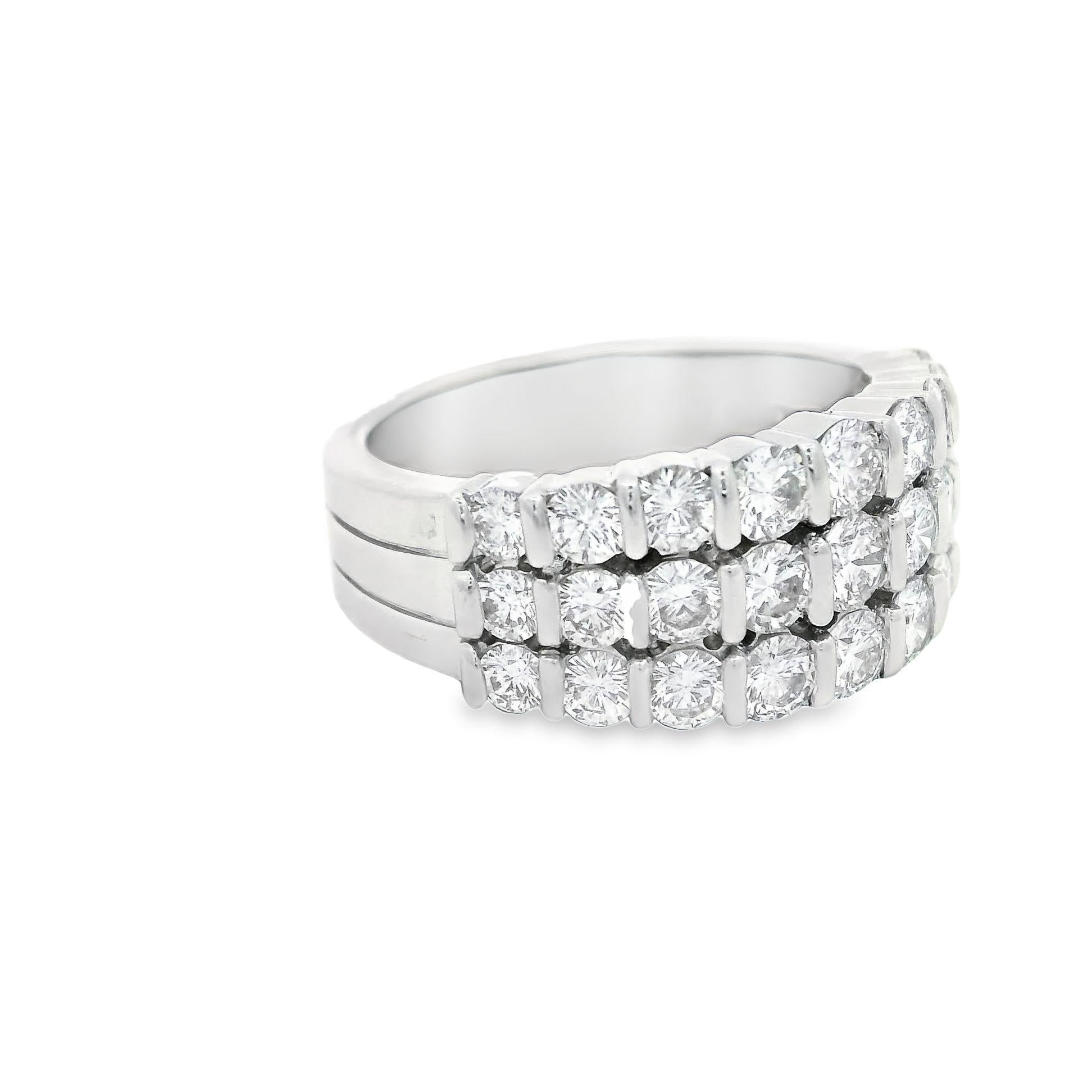Round Cut Gemlok Diamond Three Rows Stacked Platinum Ring For Sale
