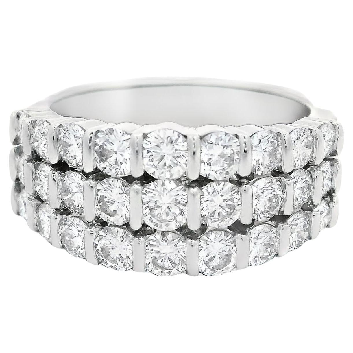 Gemlok Diamond Three Rows Stacked Platinum Ring