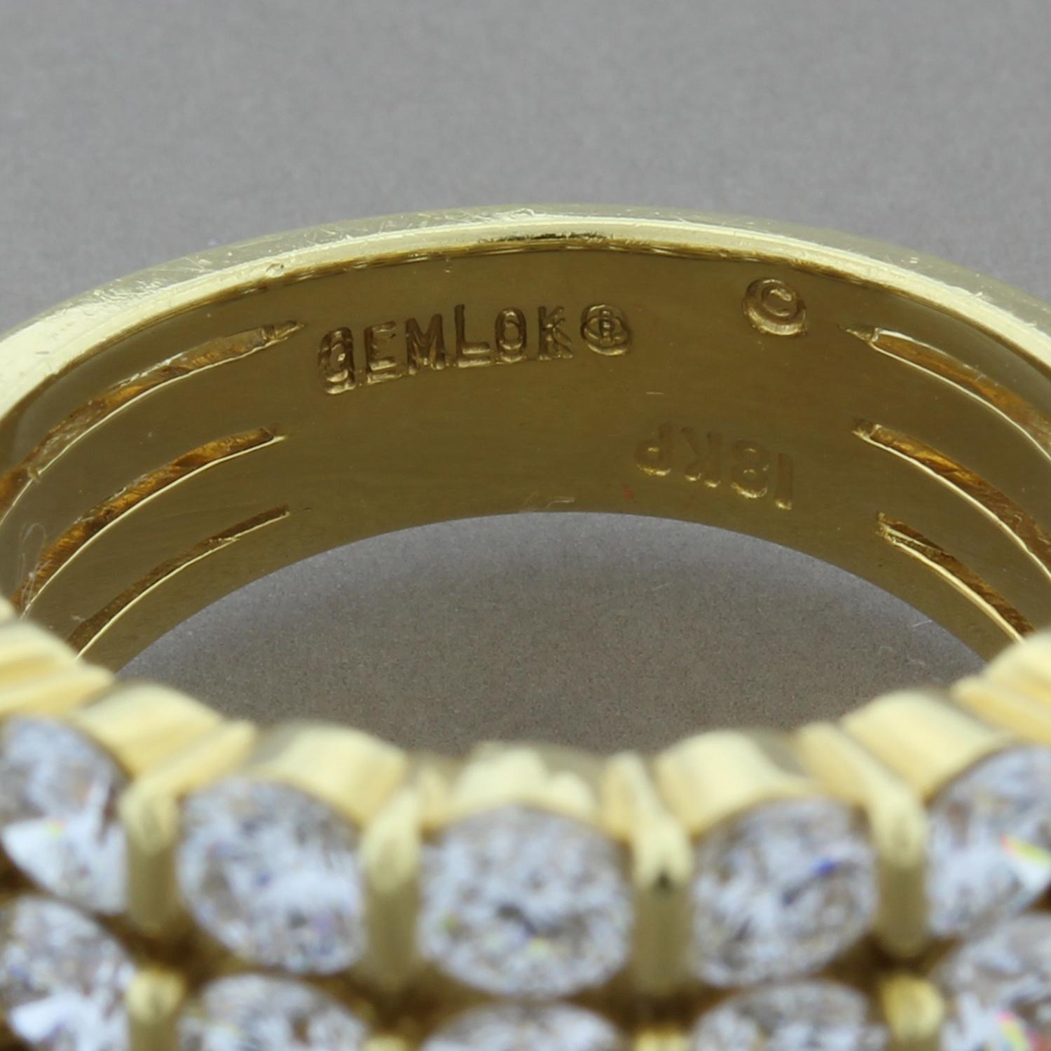 Gemlok Four-Row Diamond Gold Band Ring In Excellent Condition In Beverly Hills, CA