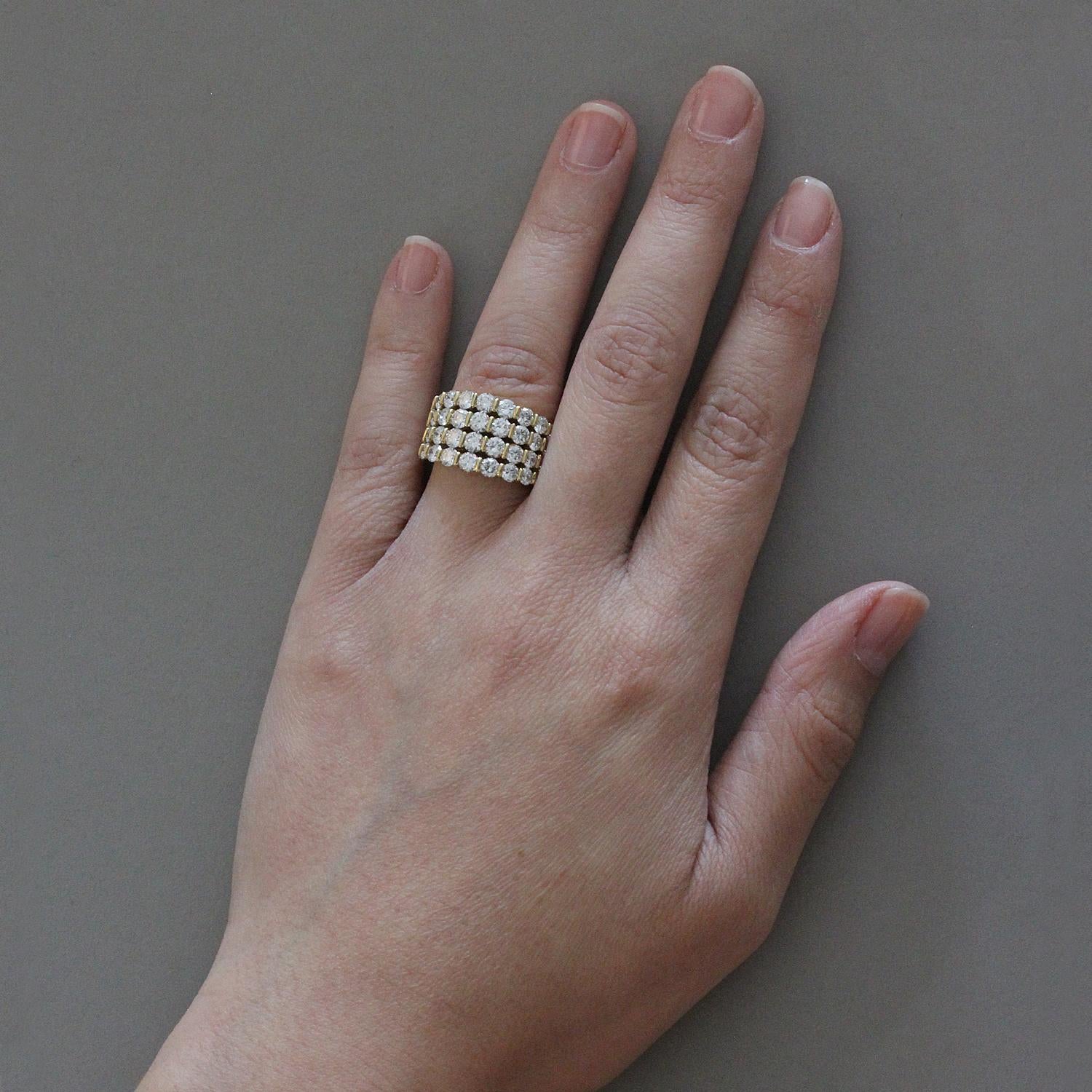 Women's Gemlok Four-Row Diamond Gold Band Ring
