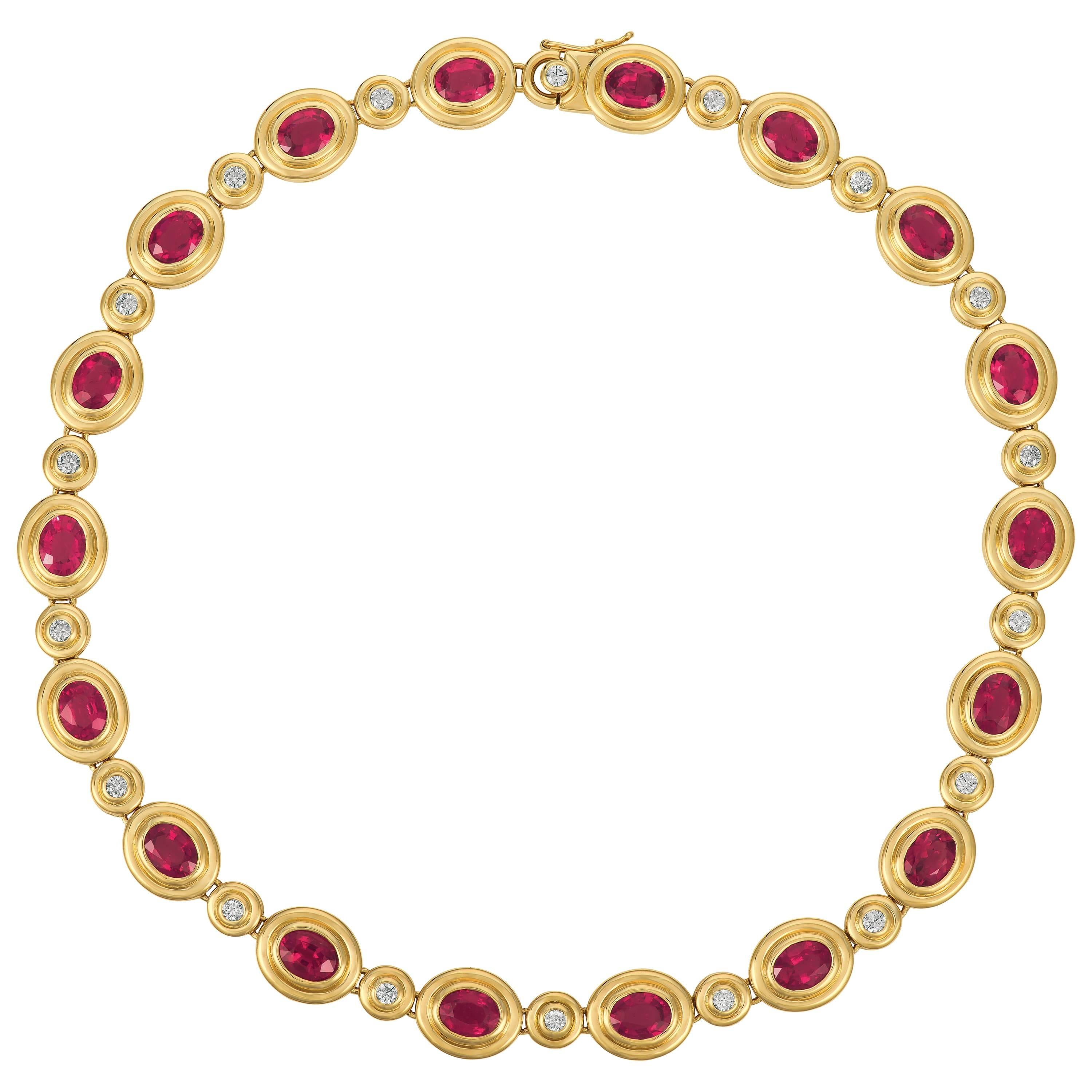 Gemlok Oval Rubelite and Diamond 18kt Yellow Gold Necklace For Sale