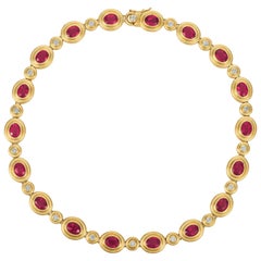 Gemlok Oval Rubelite and Diamond 18kt Yellow Gold Necklace