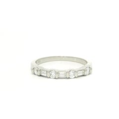 Gemlok Platinum 0.55ctw Alternating Emerald & Round Cut Diamond Band Ring