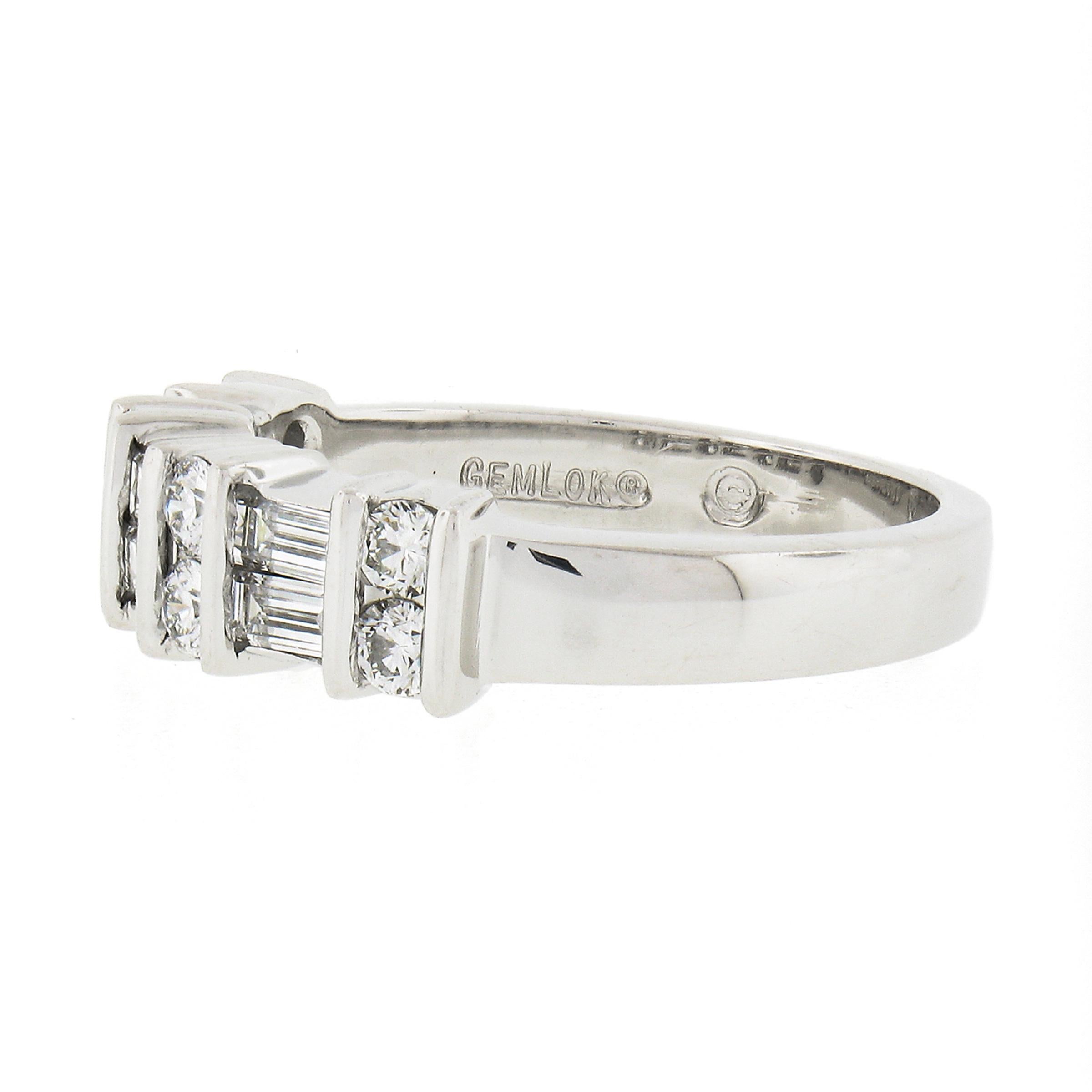 Gemlok Platin Abwechselnd Bar Set Rund & Baguette Diamant Hochzeit Band Ring Damen