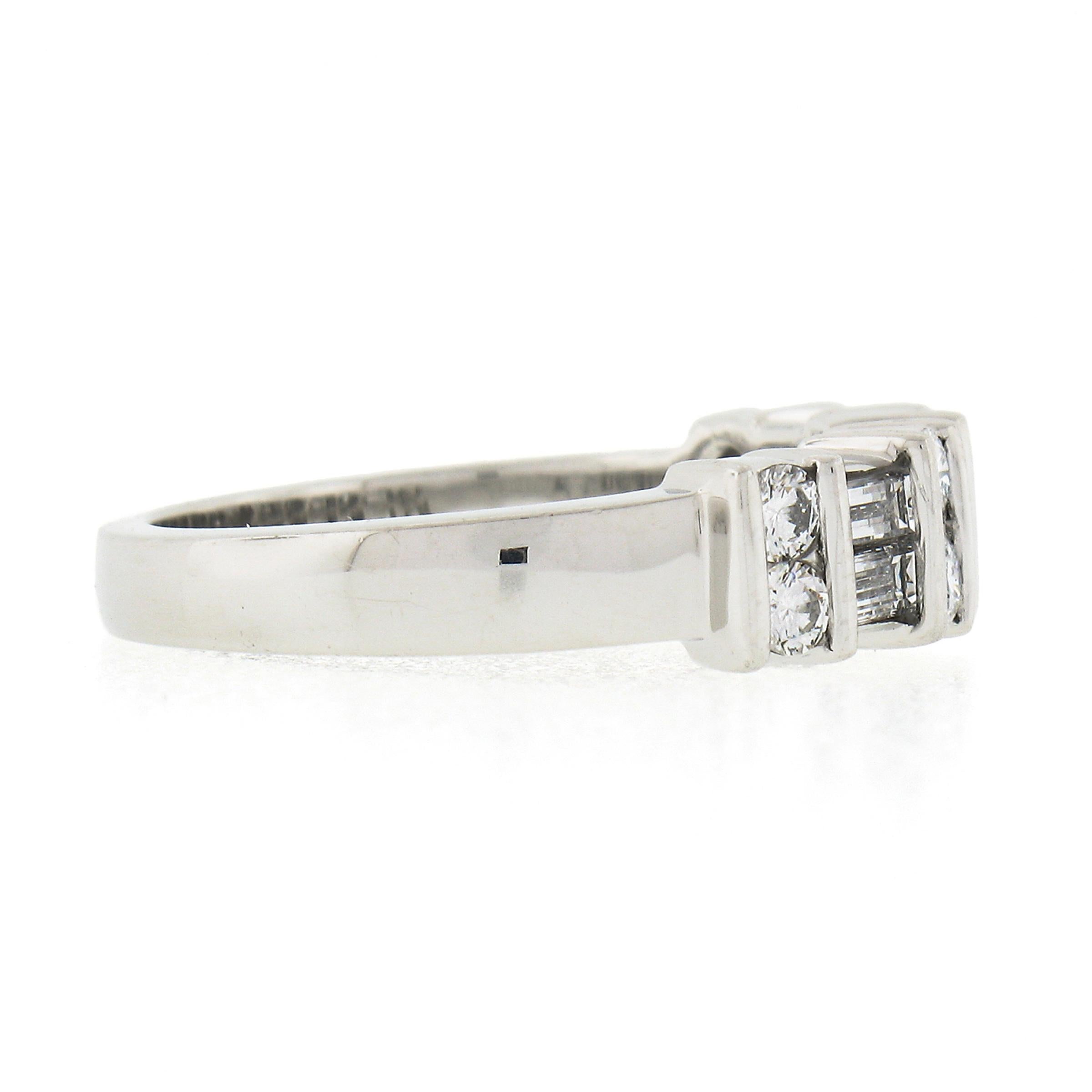 Gemlok Platin Abwechselnd Bar Set Rund & Baguette Diamant Hochzeit Band Ring 1