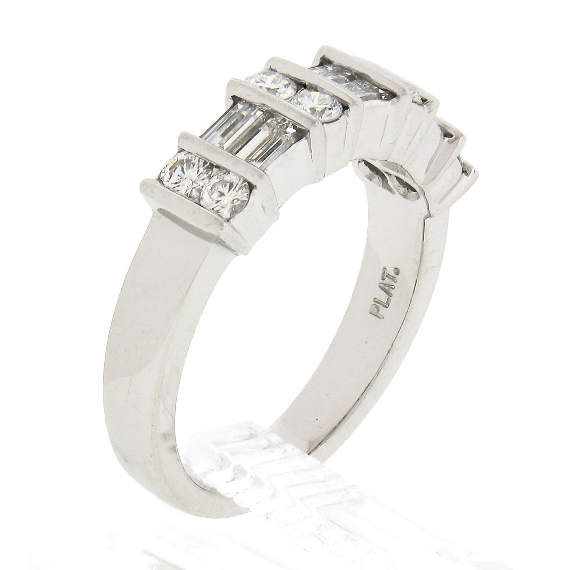 Gemlok Platin Abwechselnd Bar Set Rund & Baguette Diamant Hochzeit Band Ring 4