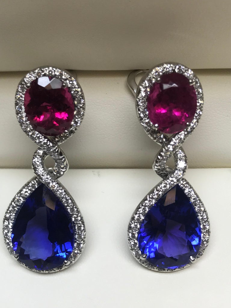 Platinum Diamond, Tanzanite and Rubellite One Off Earrings For Sale at ...