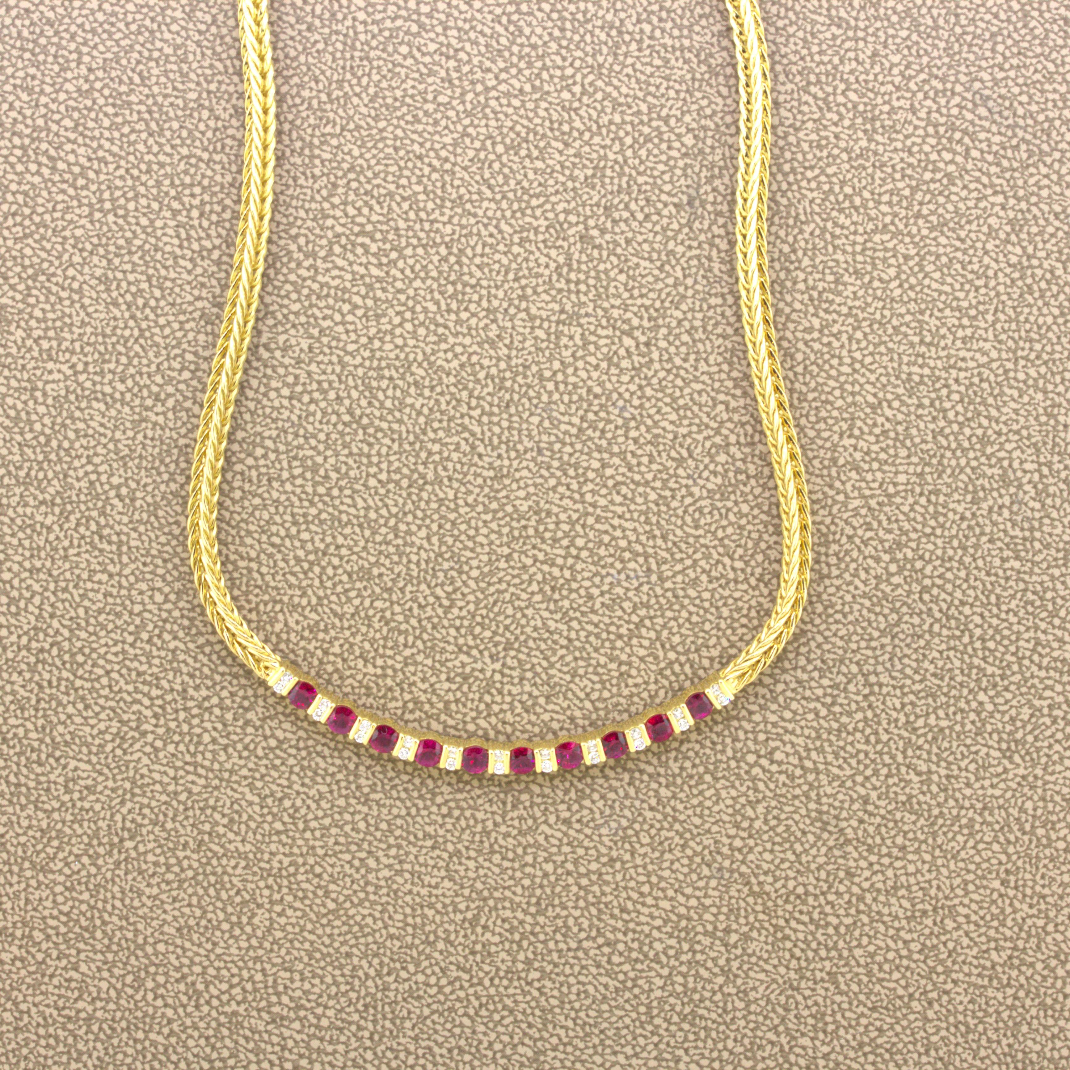 Round Cut Gemlok Ruby Diamond 18k Yellow Gold Collar Necklace For Sale
