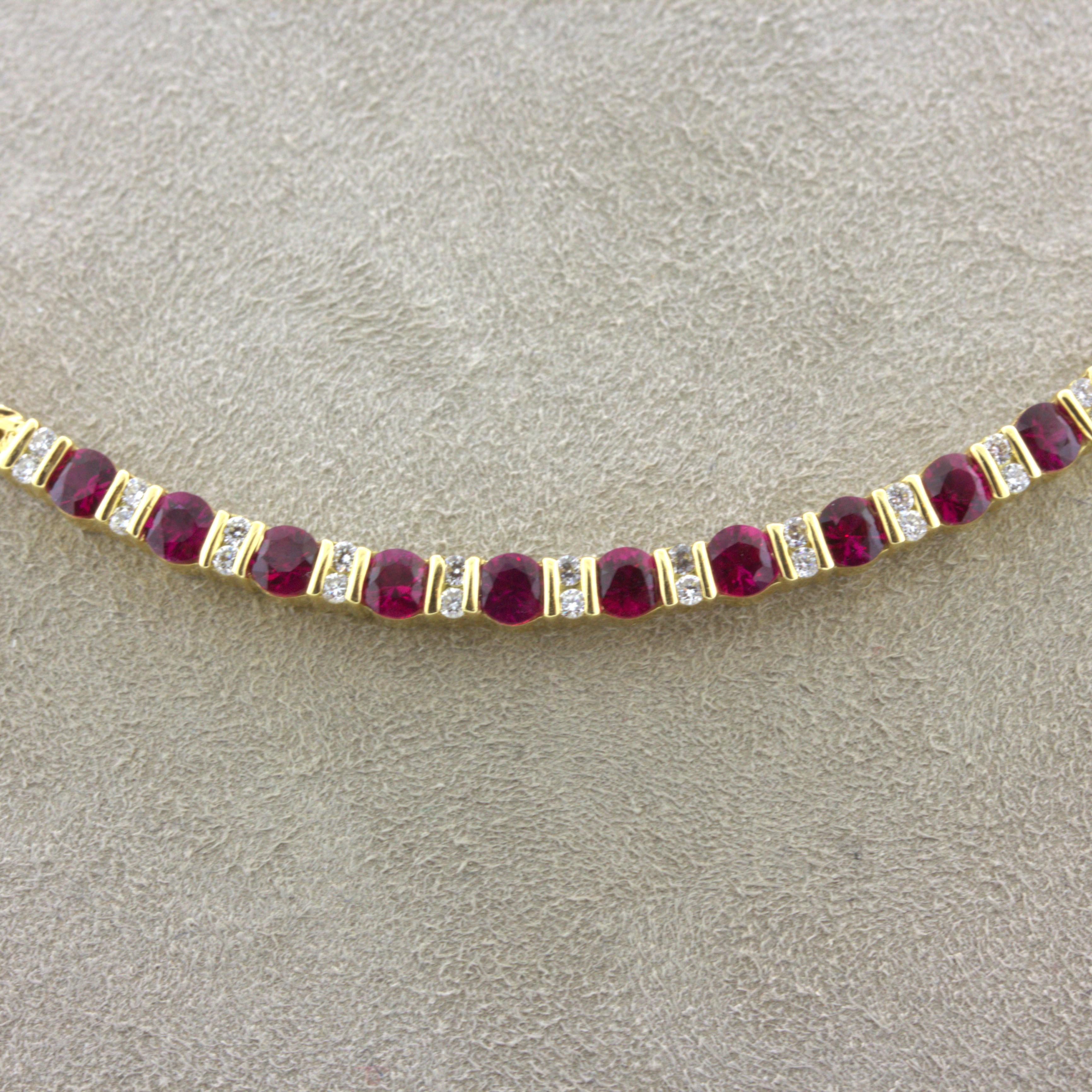 Women's Gemlok Ruby Diamond 18k Yellow Gold Collar Necklace For Sale