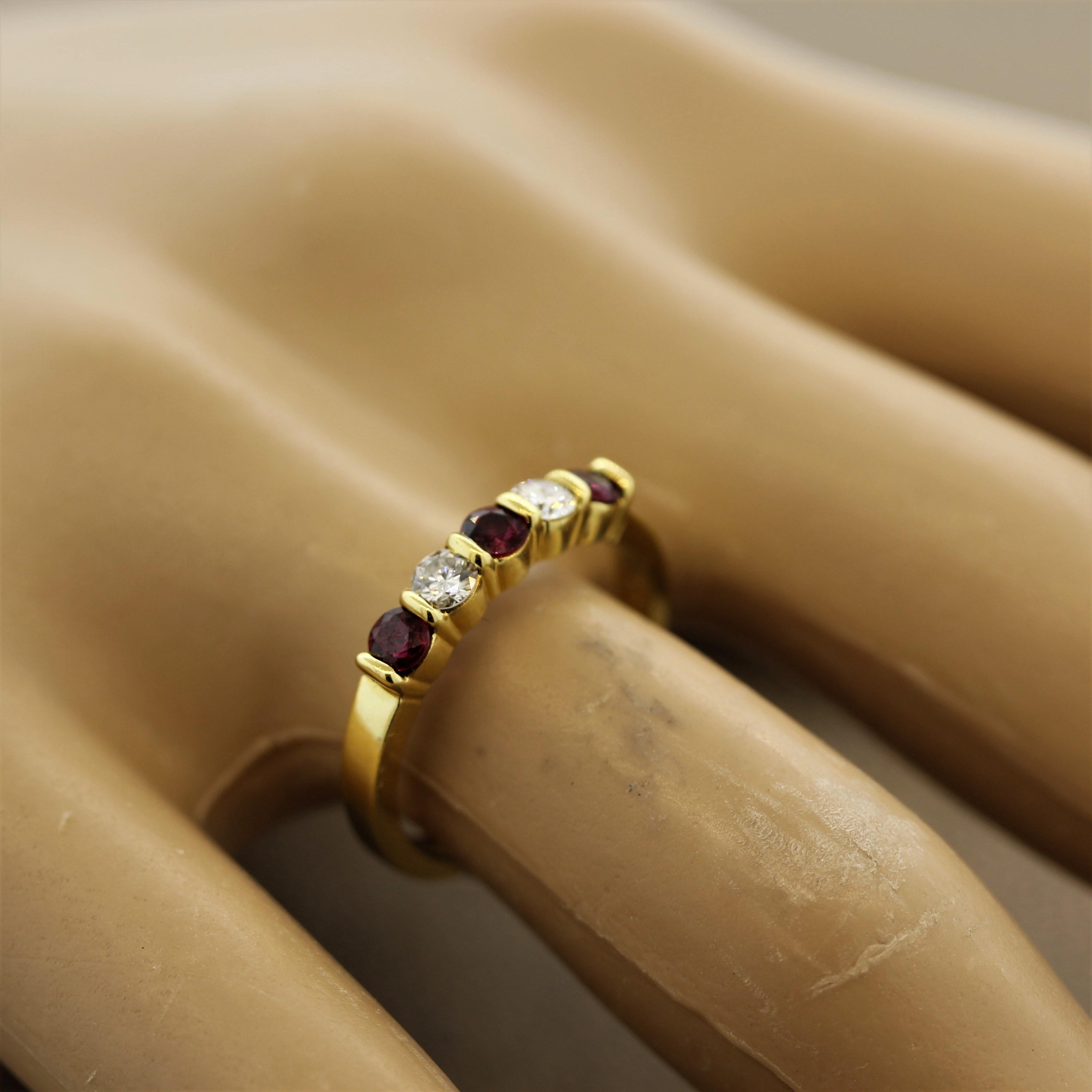 Gemlok Ruby Diamond Gold Band Ring 2