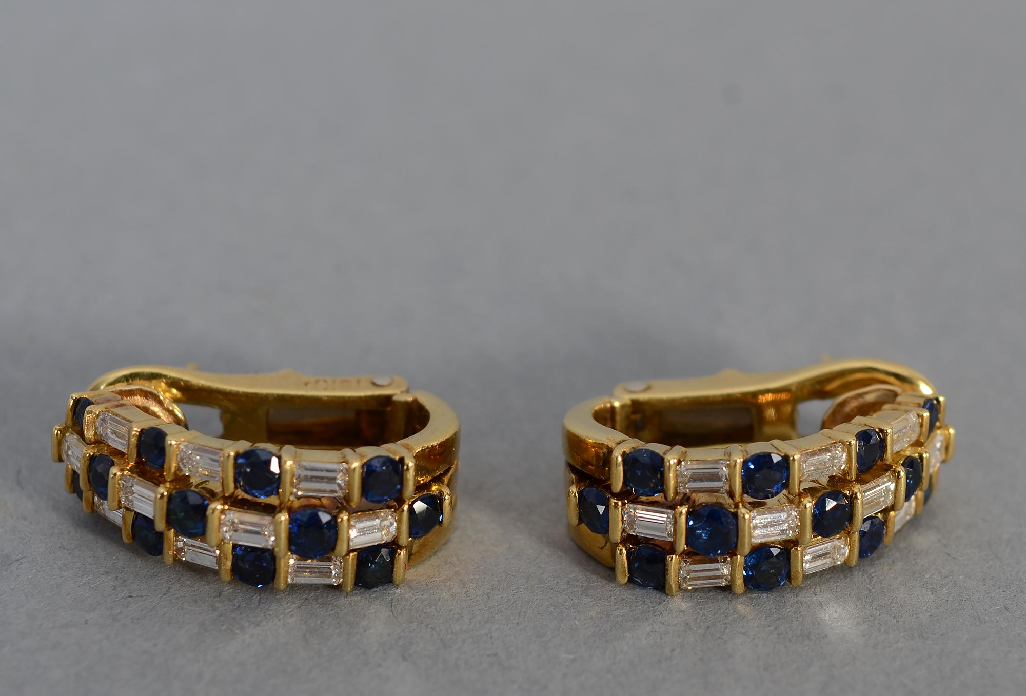 Modern Gemlok Sapphire and Diamond Half Hoop Earrings