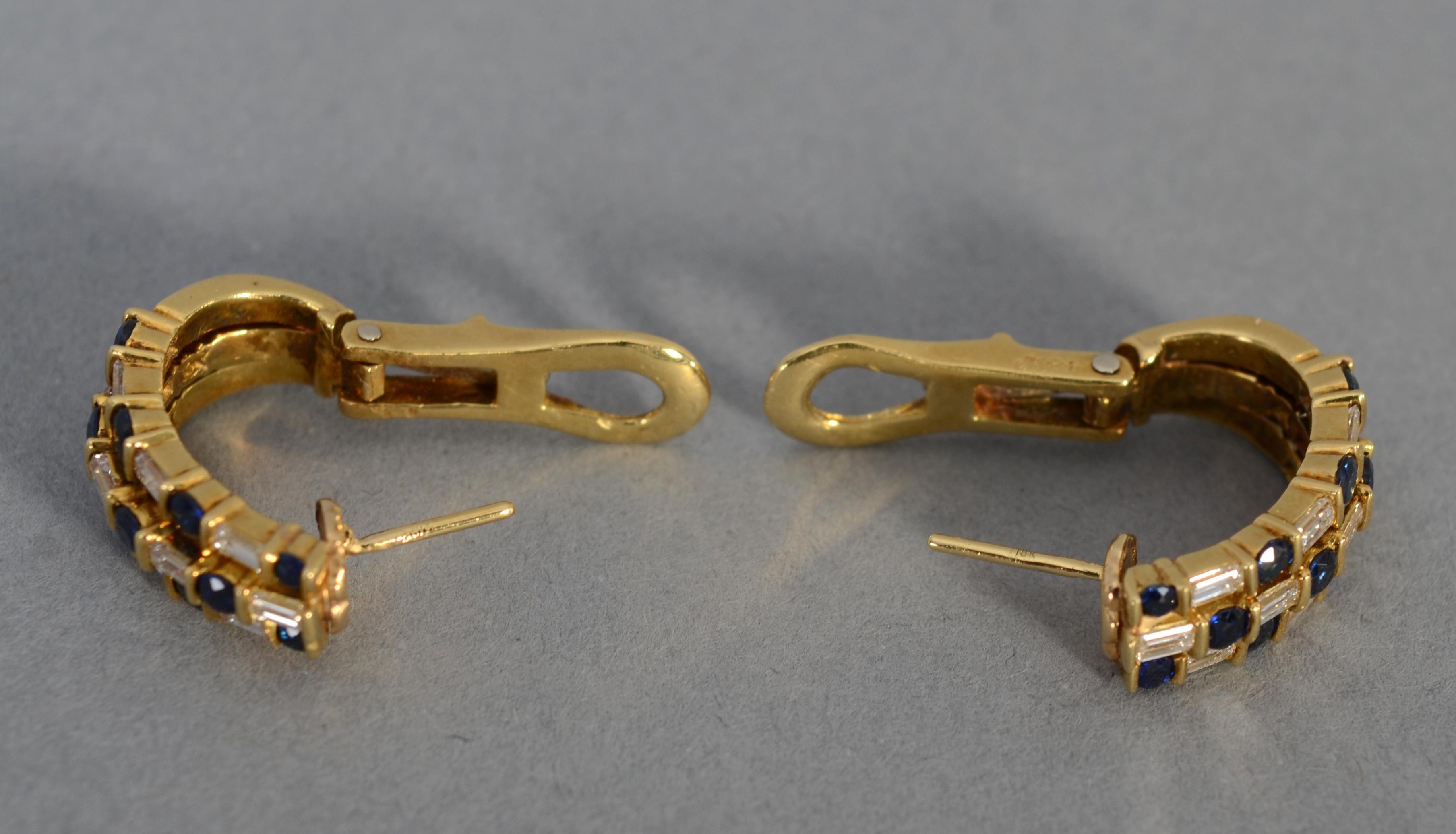 Women's or Men's Gemlok Sapphire and Diamond Half Hoop Earrings