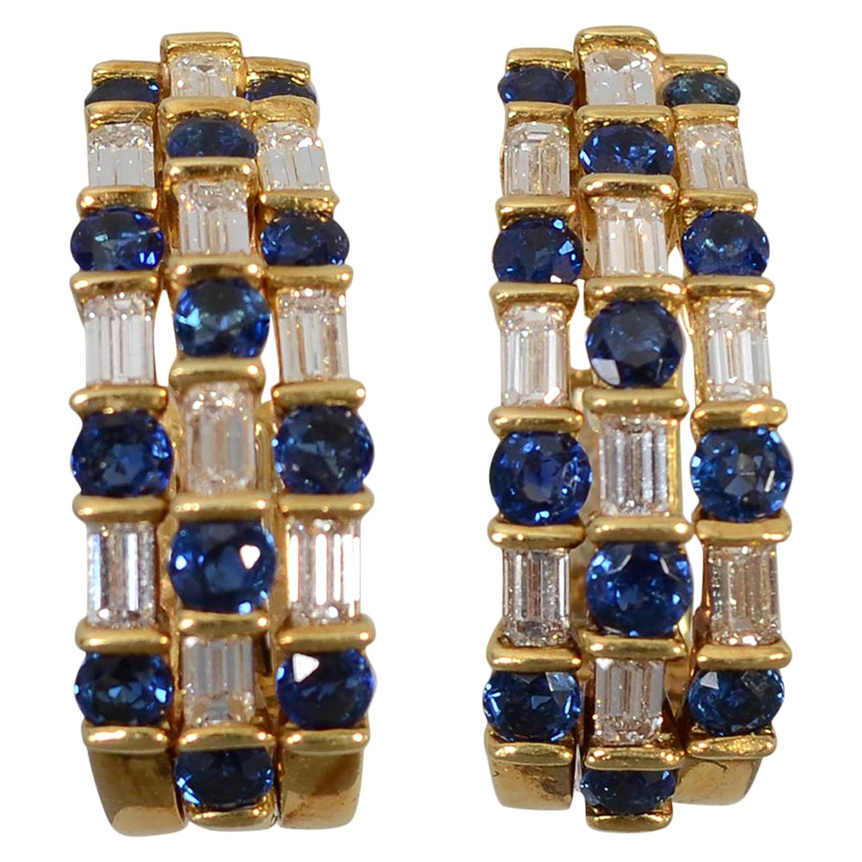 Gemlok Sapphire and Diamond Half Hoop Earrings For Sale
