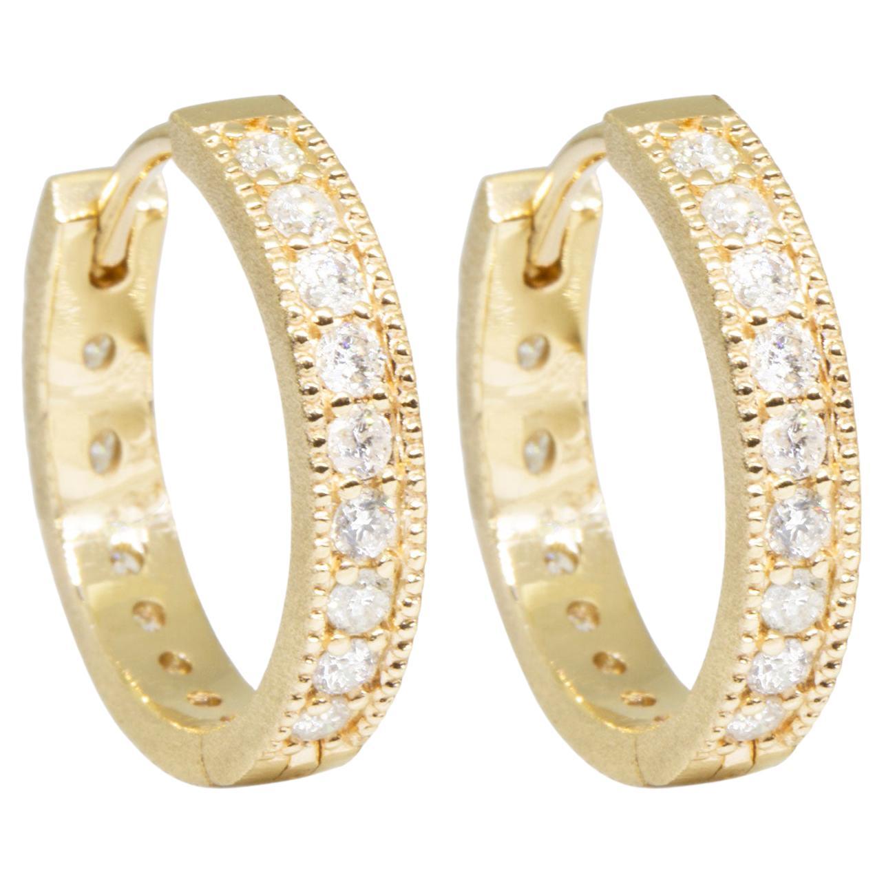 Gemma Natural Diamond Gold 18k Hoop Earrings For Sale
