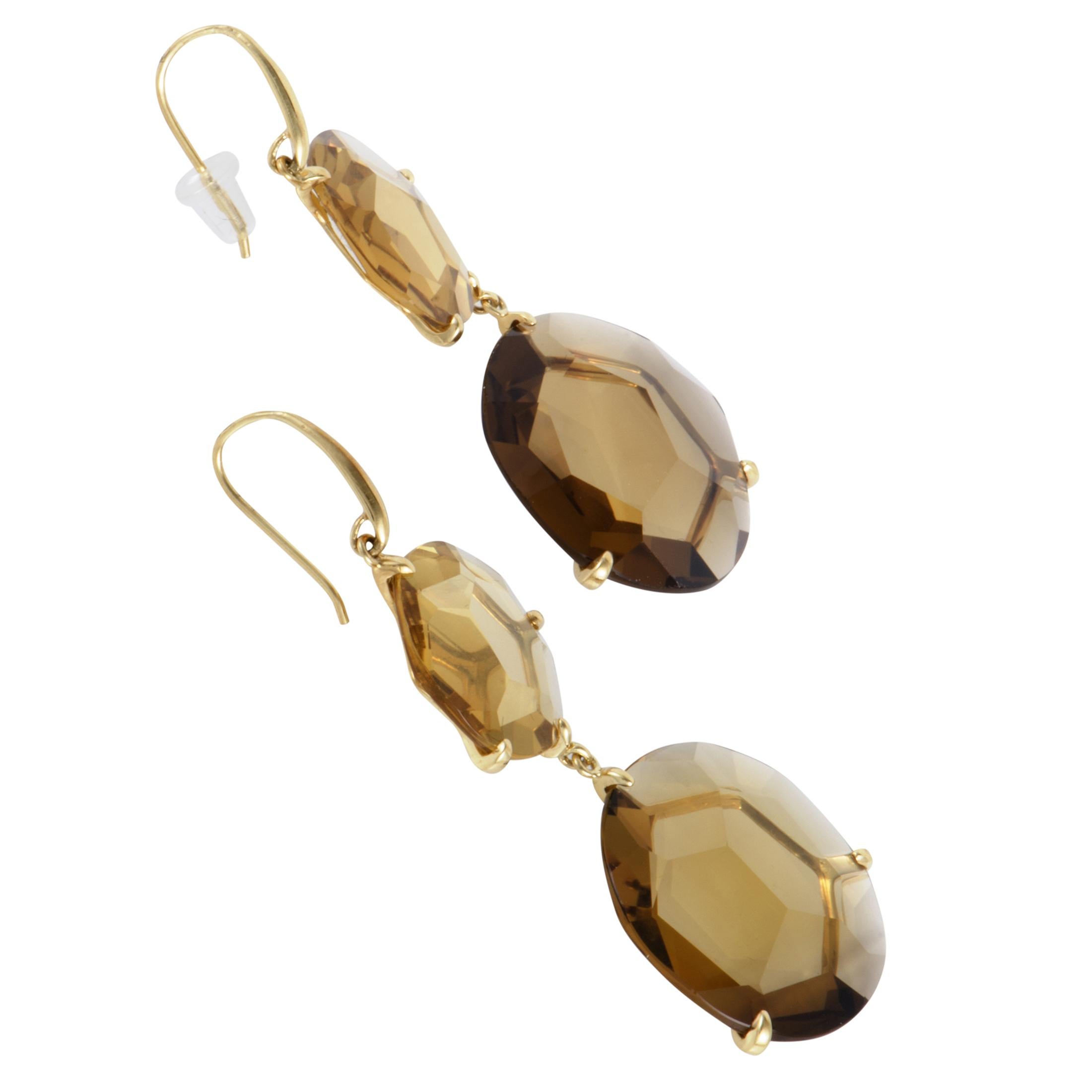 Gemma 18 Karat Yellow Gold Cognac Citrine Dangle Earrings In Excellent Condition In Southampton, PA