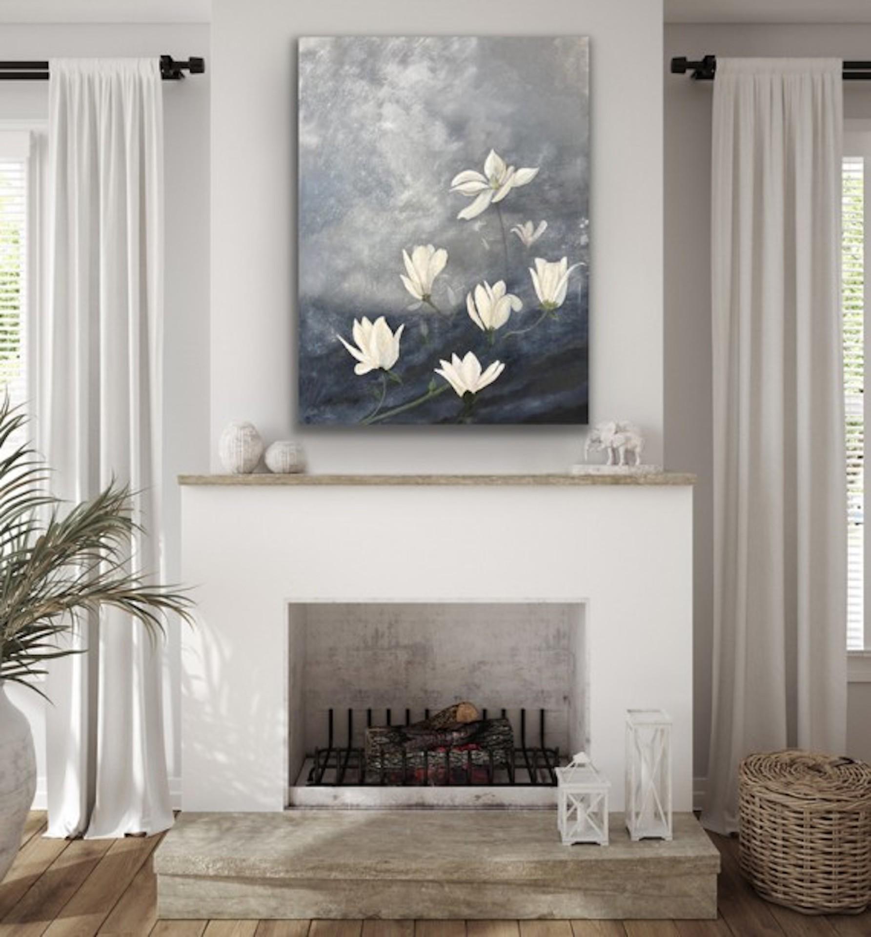 Magnolia In The Mist, Gemma Bedford, Original Painting, Floral Still Life Art For Sale 3