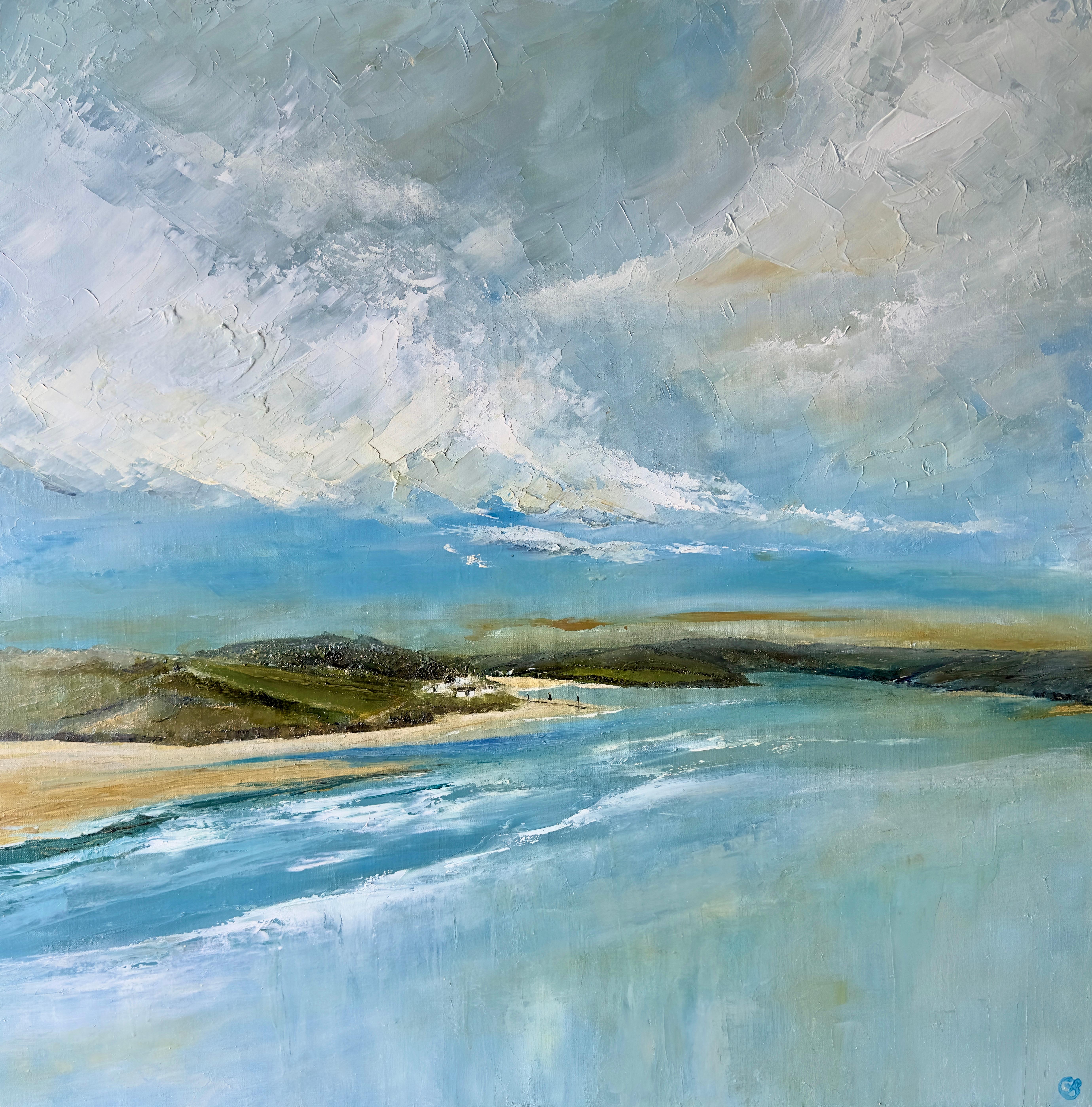 Gemma Bedford Still-Life Painting - Towards Rock 2, Original Seascape painting, Padstow, Cornwall, Beach, Coastal