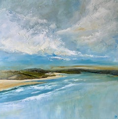 Towards Rock 2, peinture originale de paysage marin, Padstow, Cornouailles, Plage, Littoral