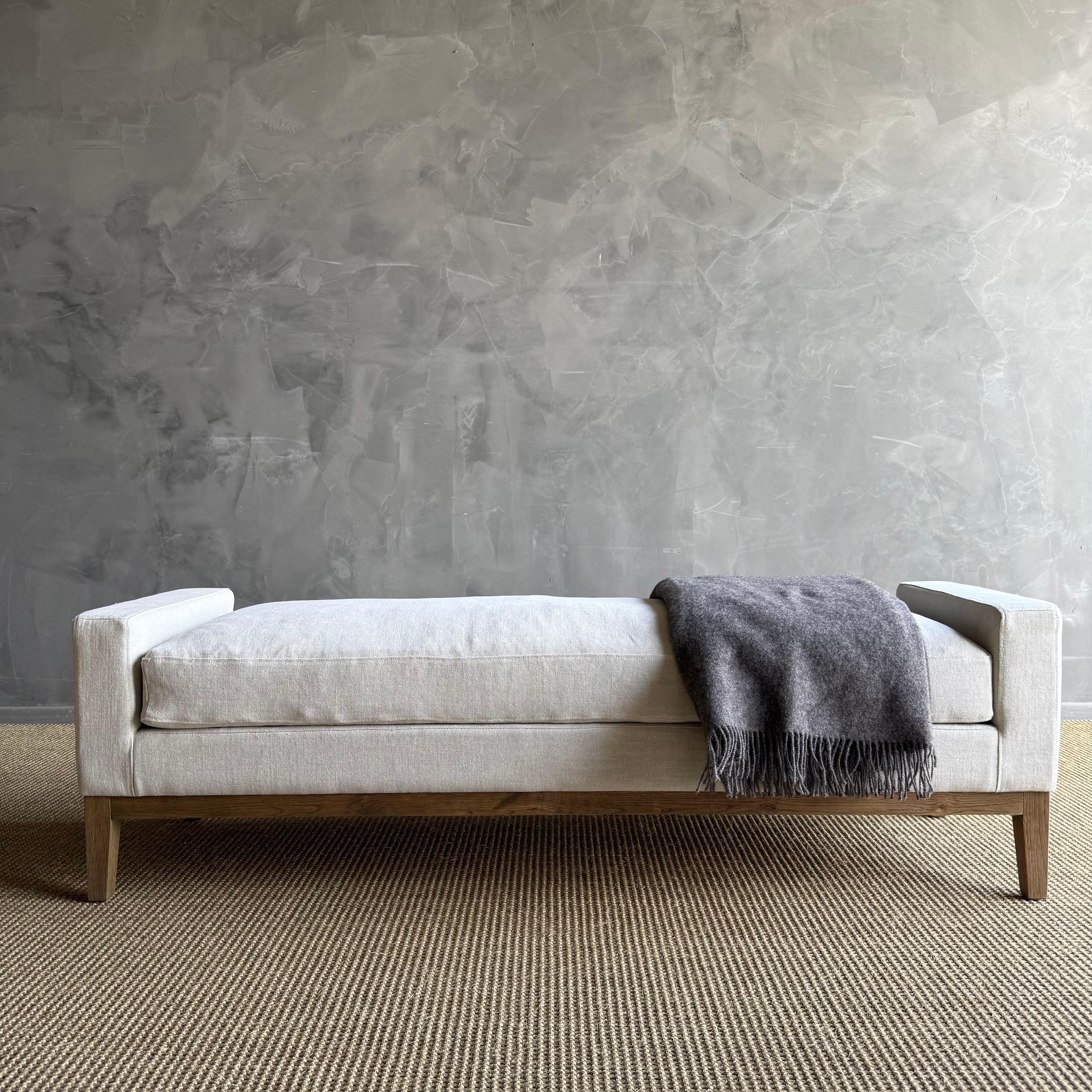 Gemma Belgian Linen Upholstered Oak End of the Bed Bench 65