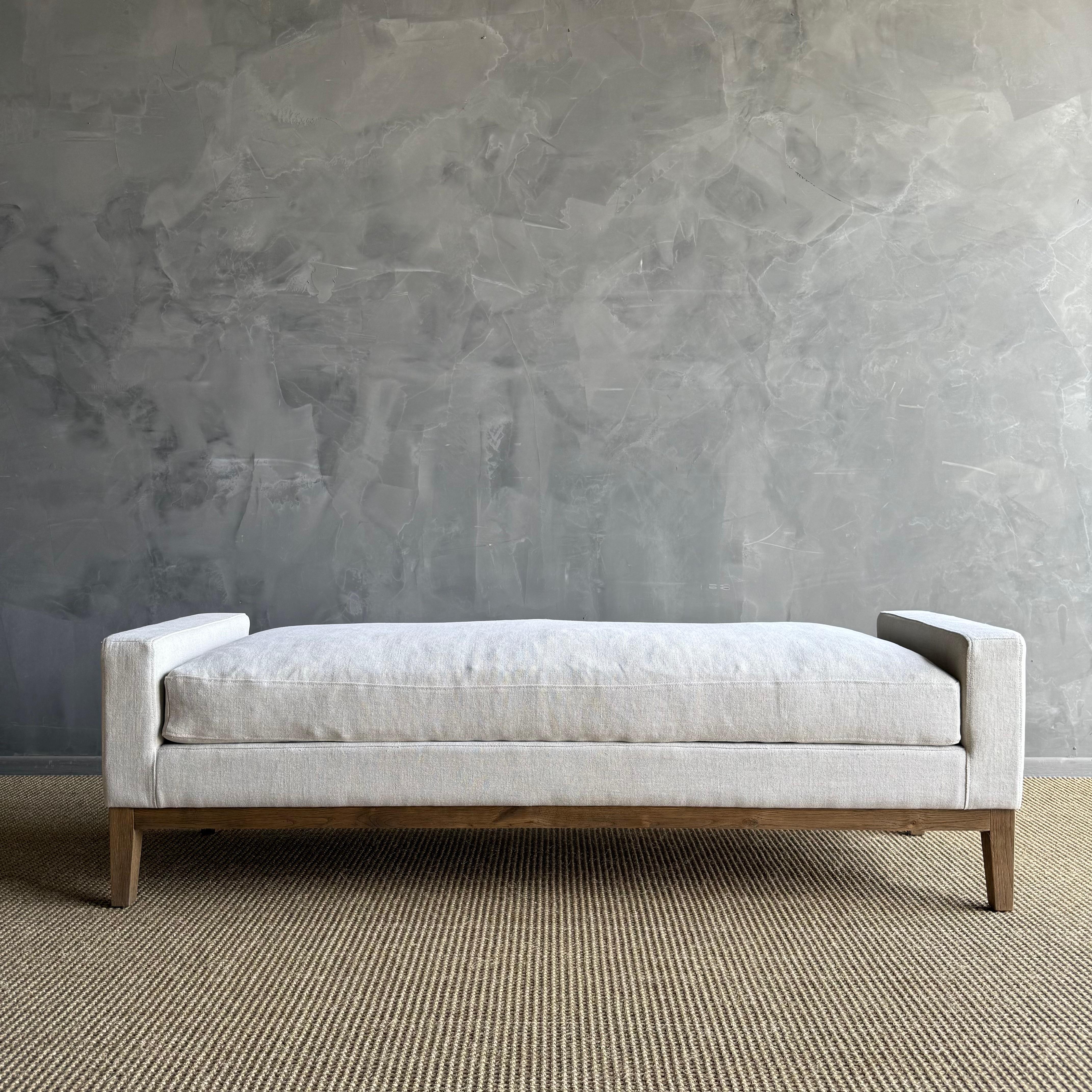 Gemma Belgian Linen Upholstered Oak End of the Bed Bench 65