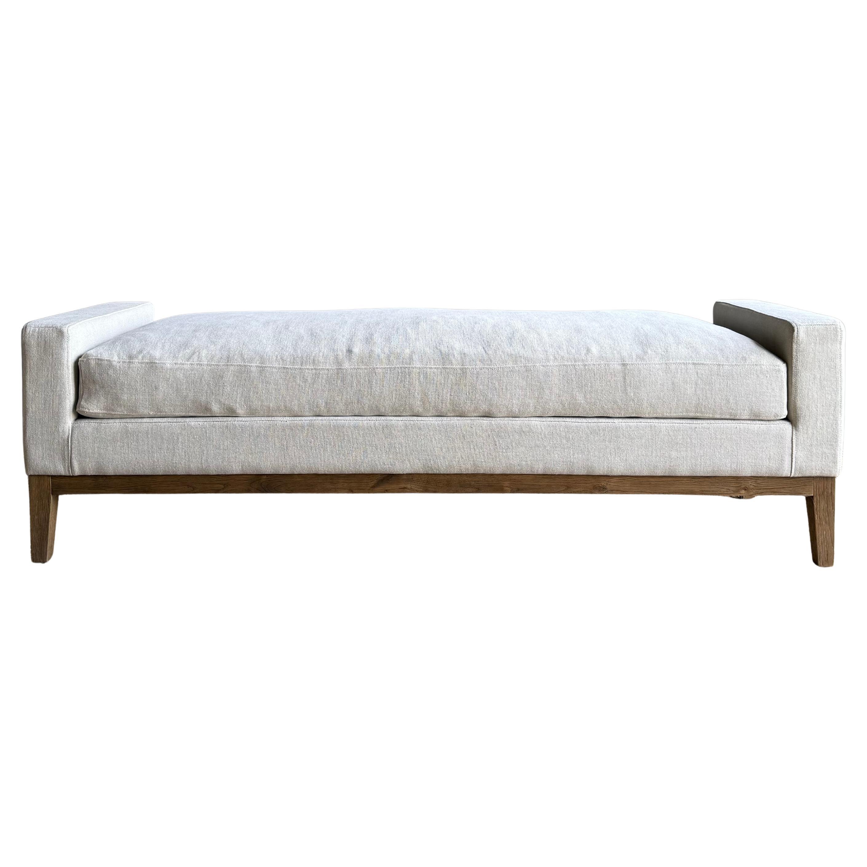 Gemma Belgian Linen Upholstered Oak End of the Bed Bench 65"