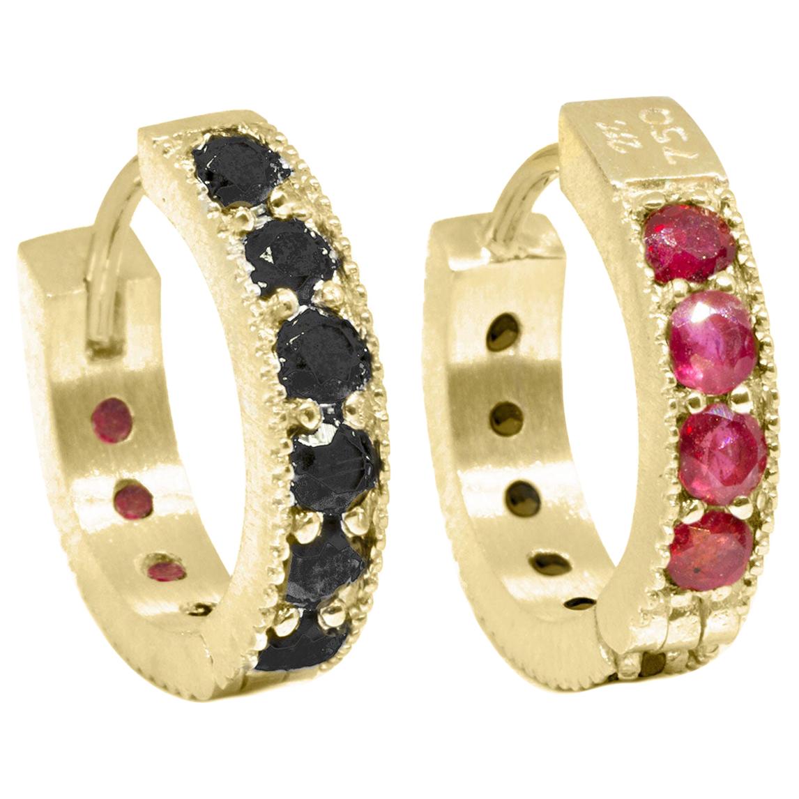 Gemma Black Spinel Gold 18 Karat Reversible Huggies