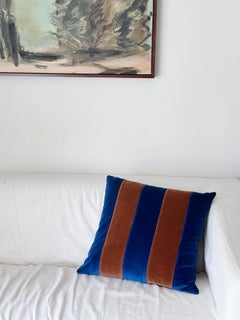 Gemma cobalt blue & Brown Velvet Deluxe Handmade Stripes Pillow