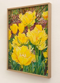 "But Life May Be a Bed of Tulips" yellow tulips on paper, pastels bright floral