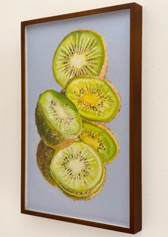 "Wikiwi", realistic still life of fresh kiwis, contemporary soft pastel, framed
