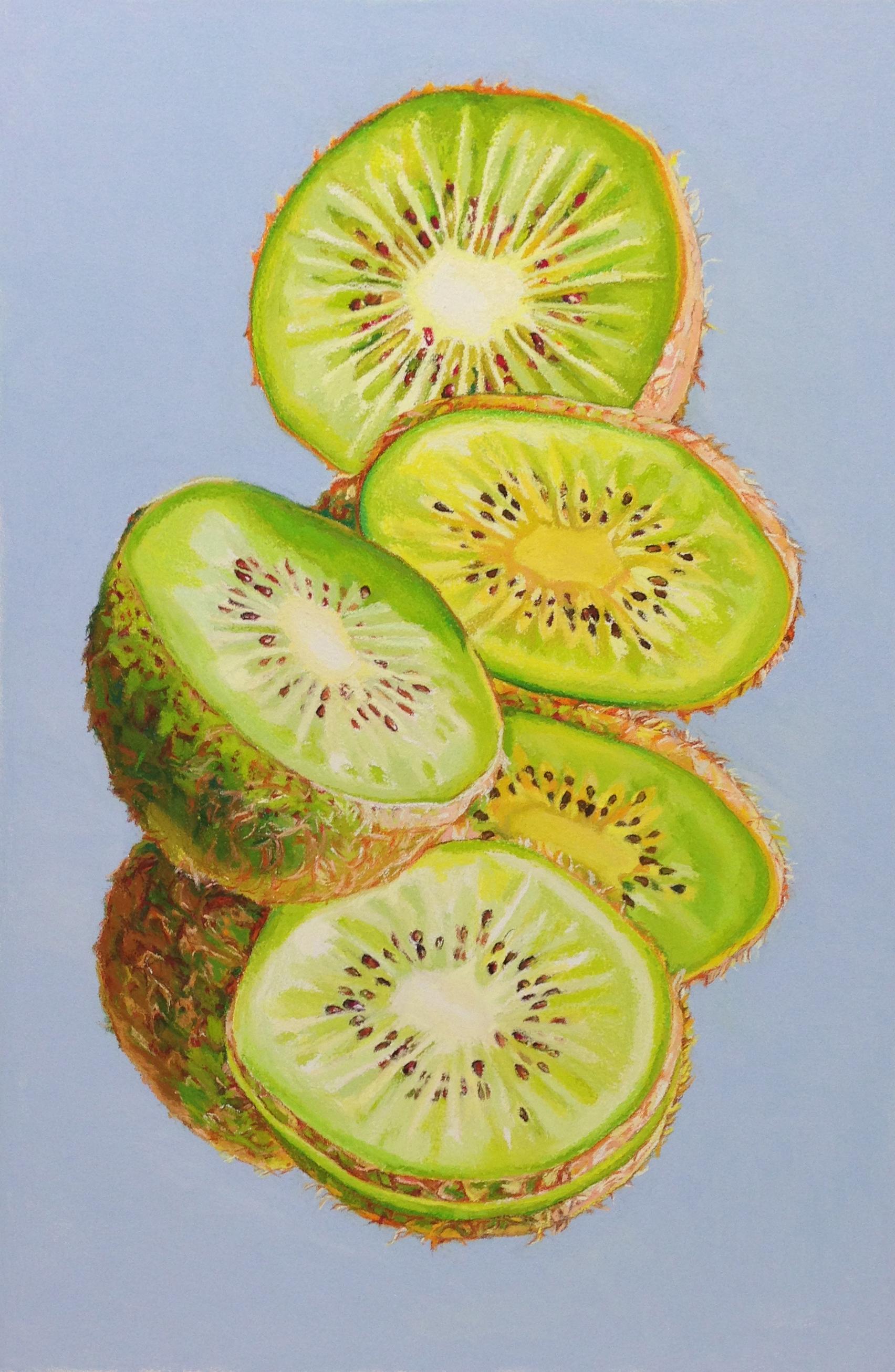 "Wikiwi", realistic still life of fresh kiwis, contemporary soft pastel, framed - Mixed Media Art by Gemma Di Grazia