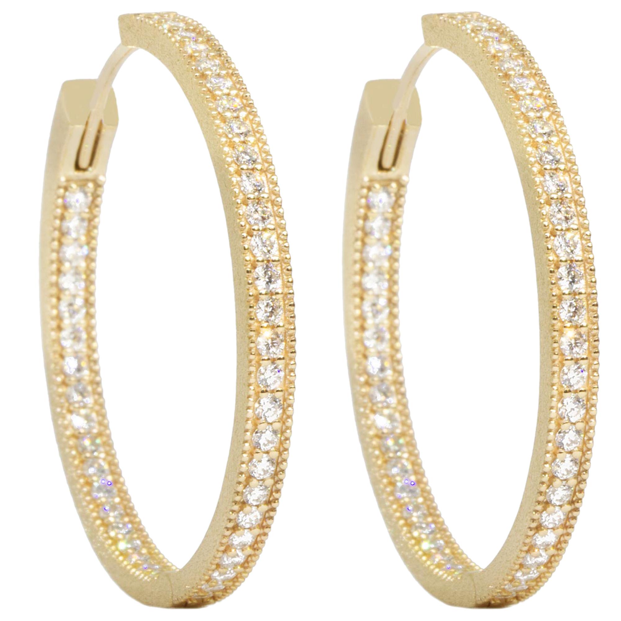 Gemma Diamond Gold 18 Karat Hoop Earrings For Sale