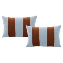 GEMMA II Blue and Brown set of 2 Velvet Deluxe Handmade Decorative Cushions