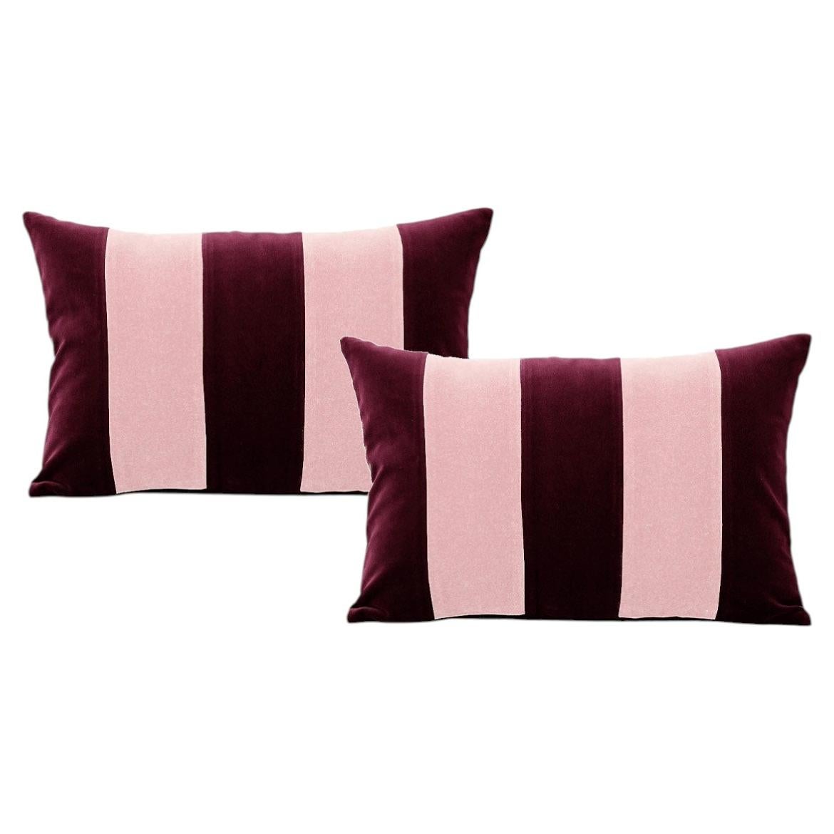 GEMMA II Burgundy and Pink set of 2 Velvet Deluxe Handmade Decorative Cushions