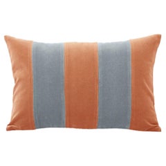 GEMMA II Camel & Light Blue Velvet Deluxe Handmade Decorative Stripes Cushion
