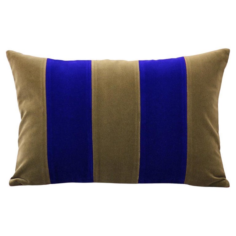 GEMMA II Dry Green and Cobalt Blue Velvet Deluxe Striped Handmade