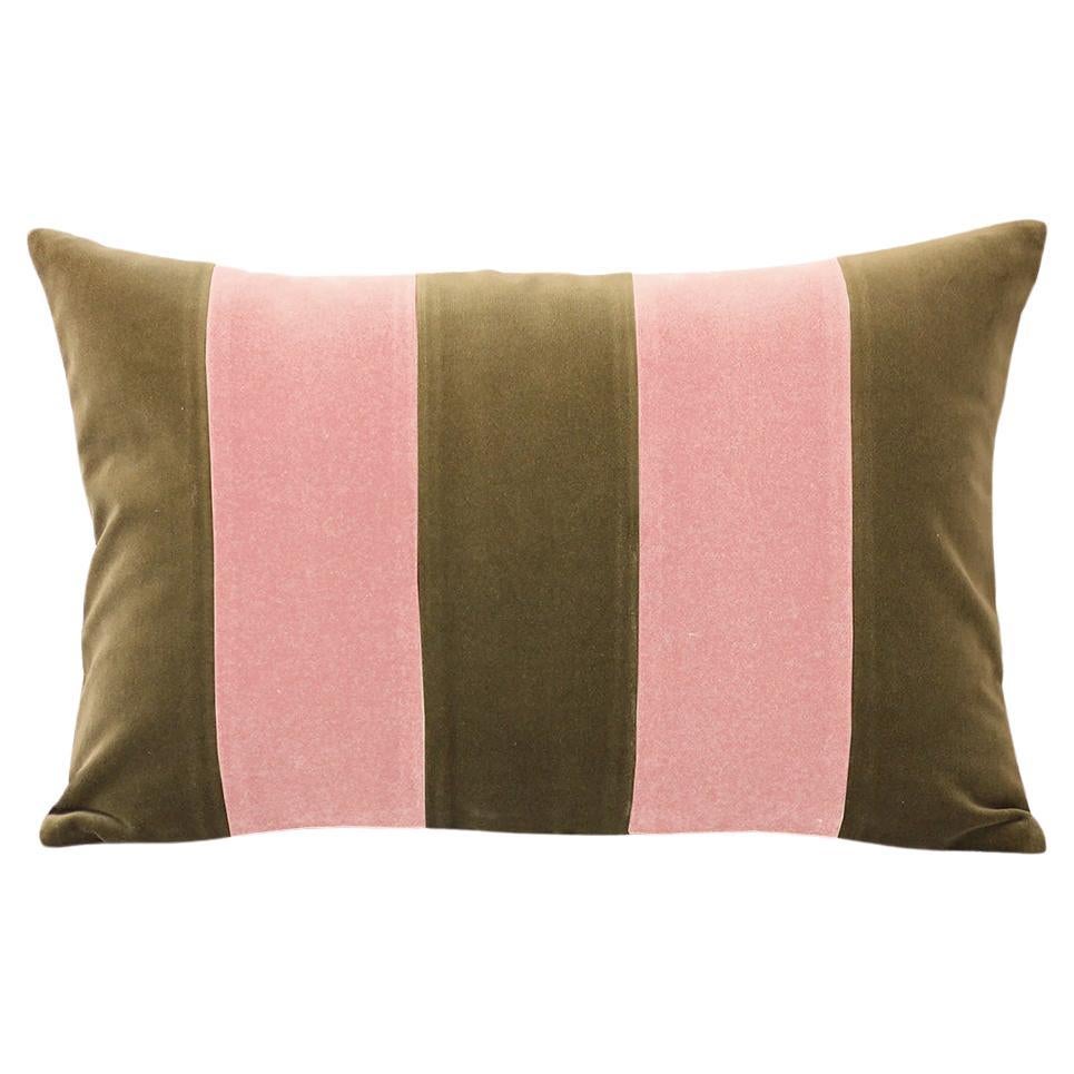 GEMMA II Dry Green & Pink Velvet Deluxe Handmade Decorative Pillow