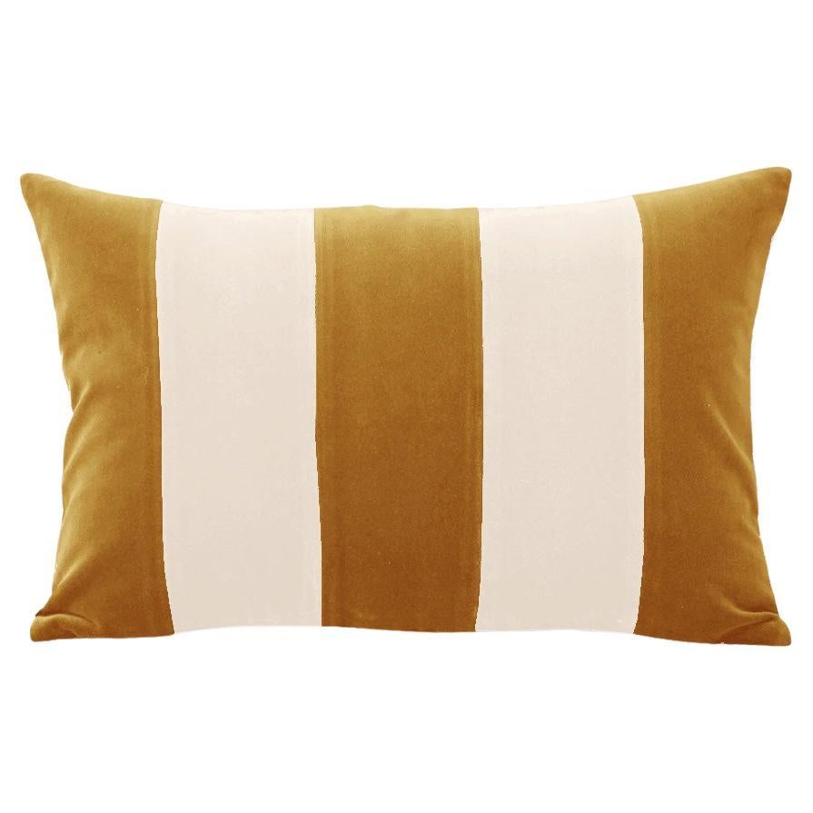 GEMMA II Horizon curry jaune
blanc Velours Deluxe Coussin décoratif fait main
