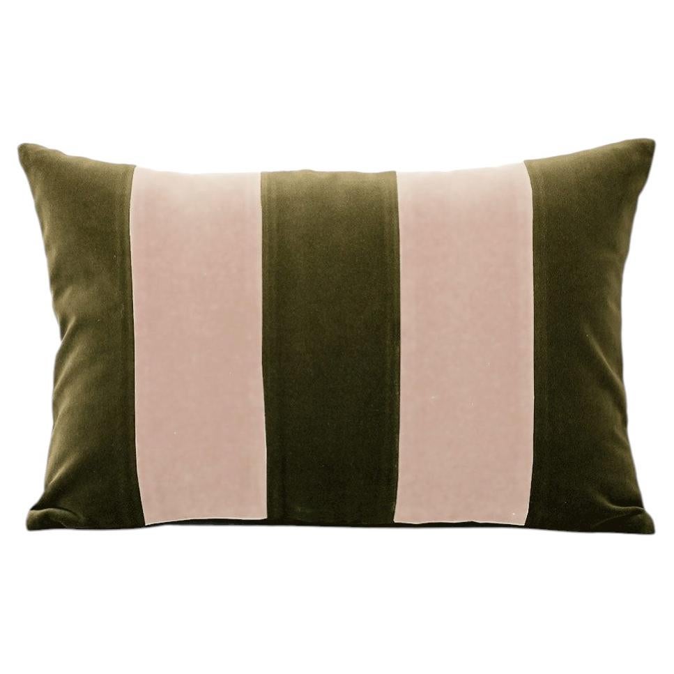GEMMA II Ivory Sand + Dry Green Velvet Deluxe Handmade Decorative Cushion For Sale