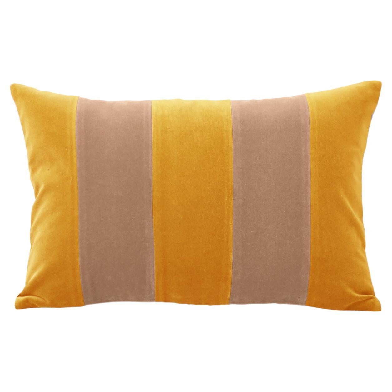 GEMMA II Mustard & Cappuccino Velvet Deluxe Handmade Decorative Pillow For Sale