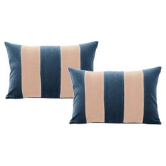 Set di 2 cuscini decorativi GEMMA II in velluto Deluxe fatti a mano, colore blu petrolio + sabbia