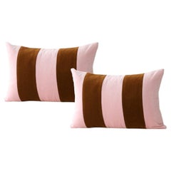 GEMMA II Pink and Brown set of 2 Velvet Deluxe Handmade Decorative Cushions