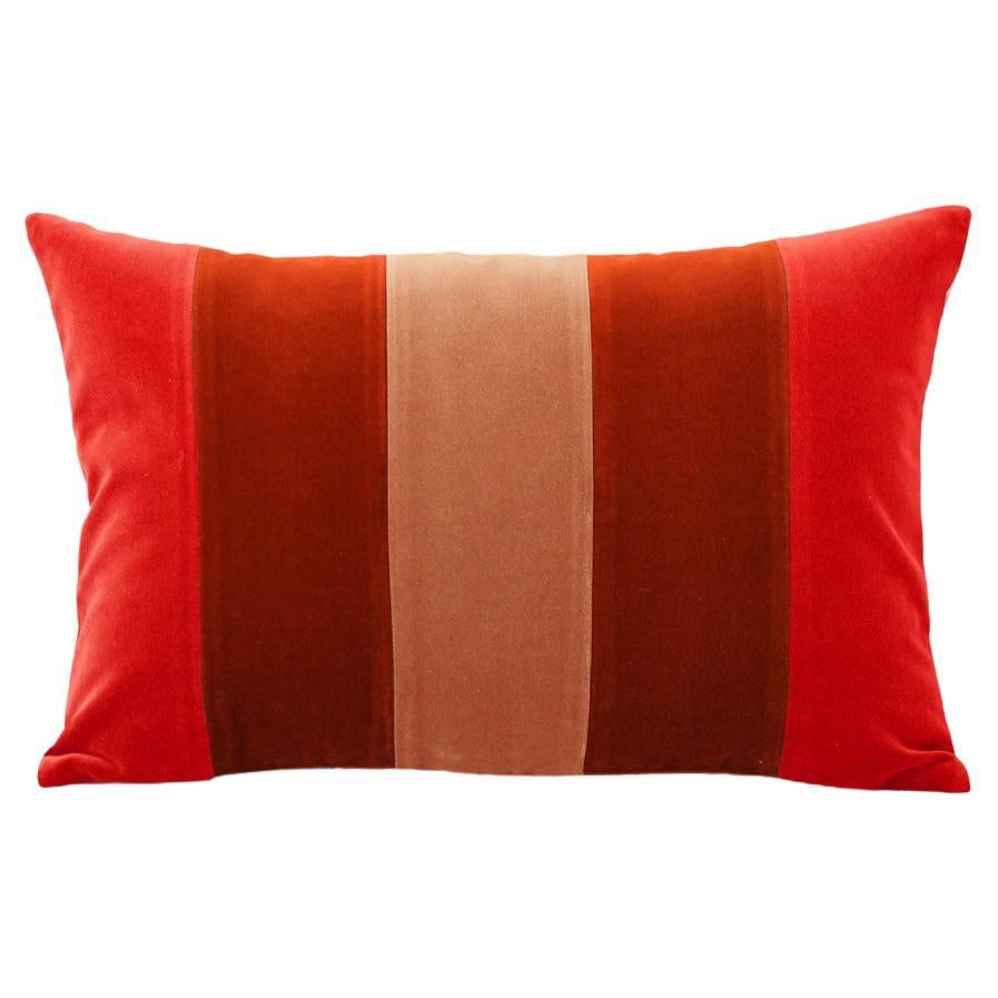 GEMMA II Red, Brick & Camel Velvet Deluxe Handmade Decorative Pillow