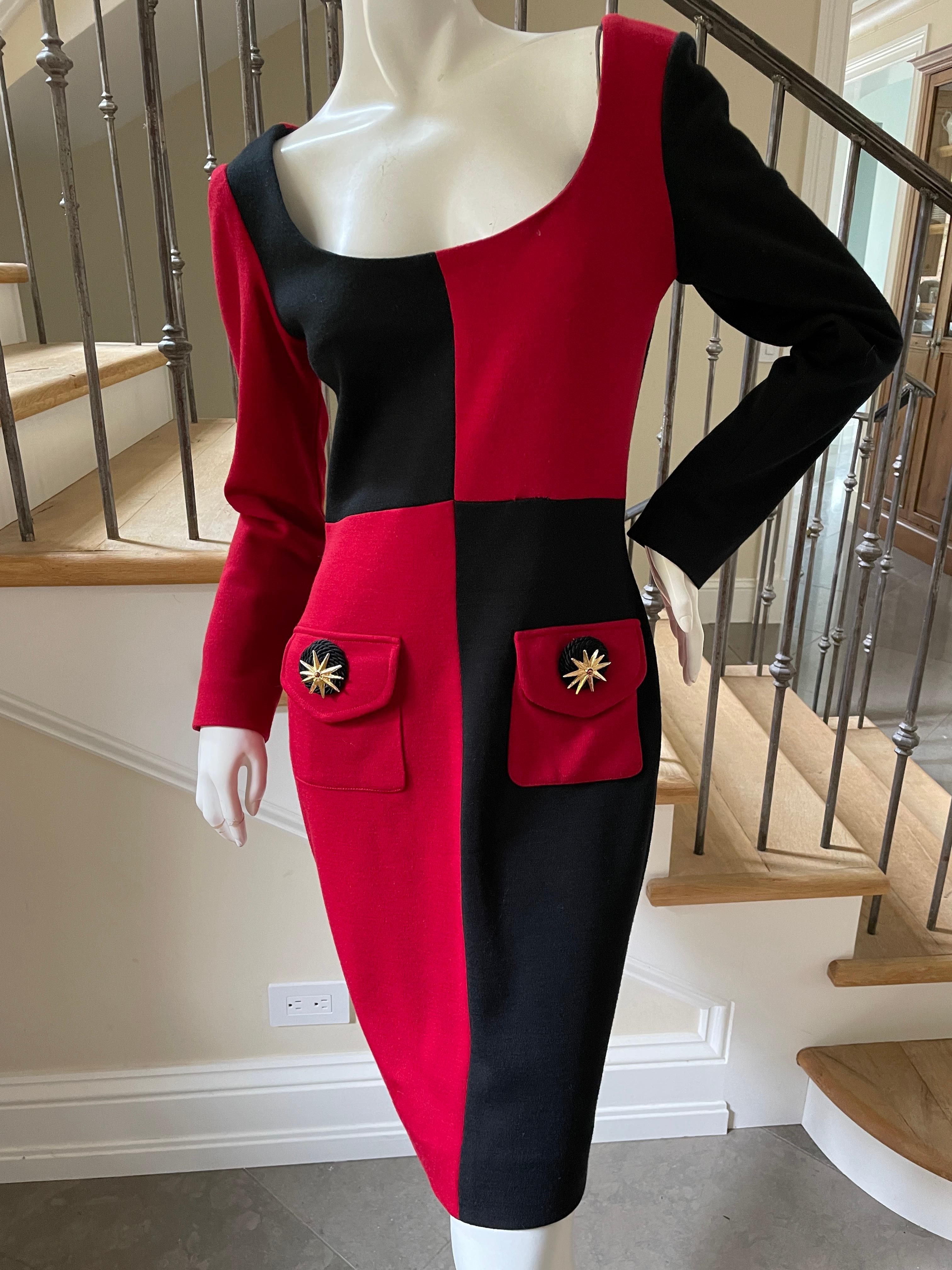 Gemma Kahng for Bergdorf Goodman Vintage 1980's Colorblock Dress.
Pure wool.
 Size 10
 Bust 36